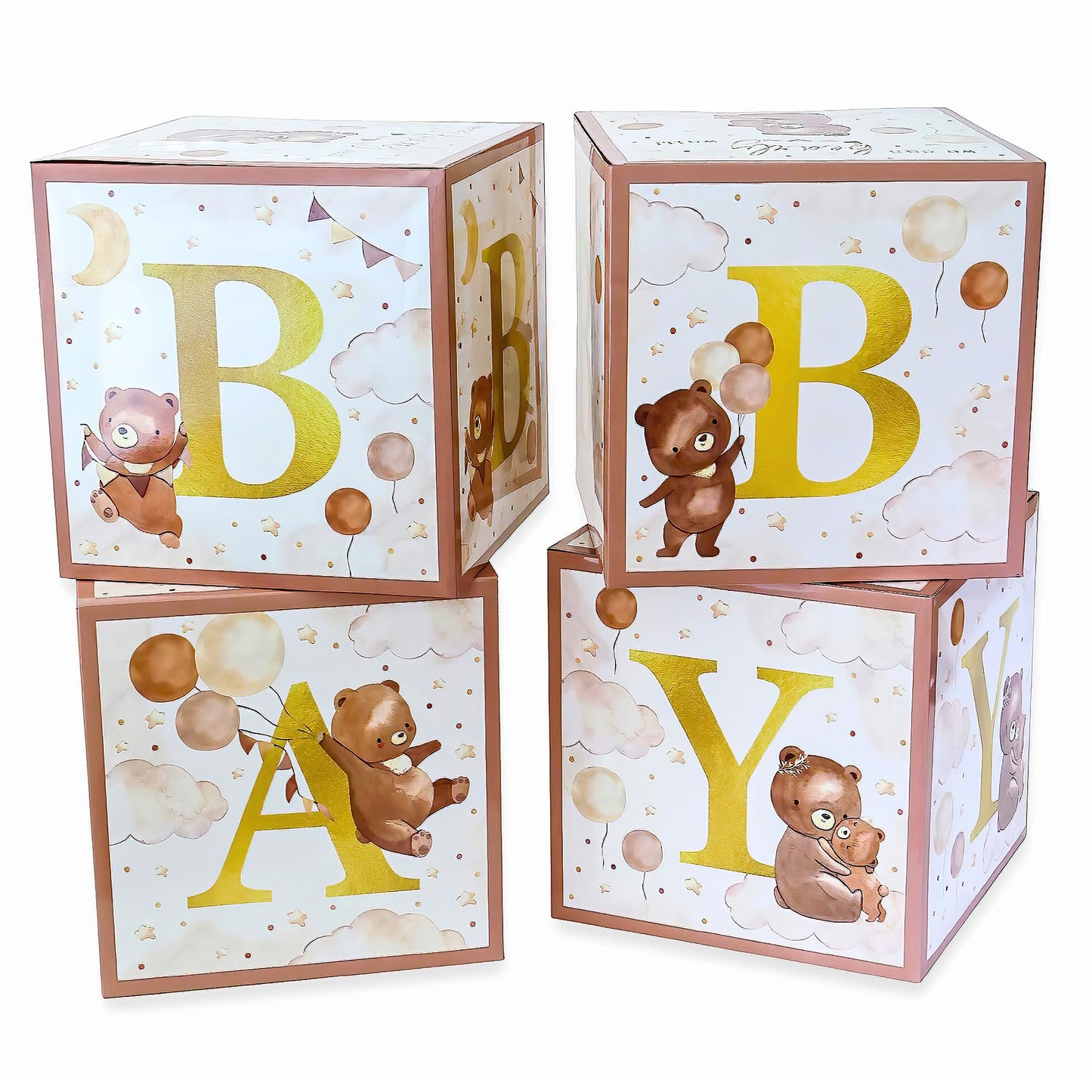 Kate Aspen Woodland Baby Shower Boxes with Letters for Baby Shower Gender Reveal Decorations Photo Prop & Forest Animal Nursery Decor (Set of 4 Blocks Spells Baby)