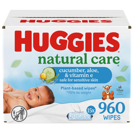 Huggies Natural Care Cucumber, Aloe and Vitamin E Baby Wipes, Hypoallergenic, Scented, 6 Flip-Top Packs (288 Wipes Total), Packaging May Vary