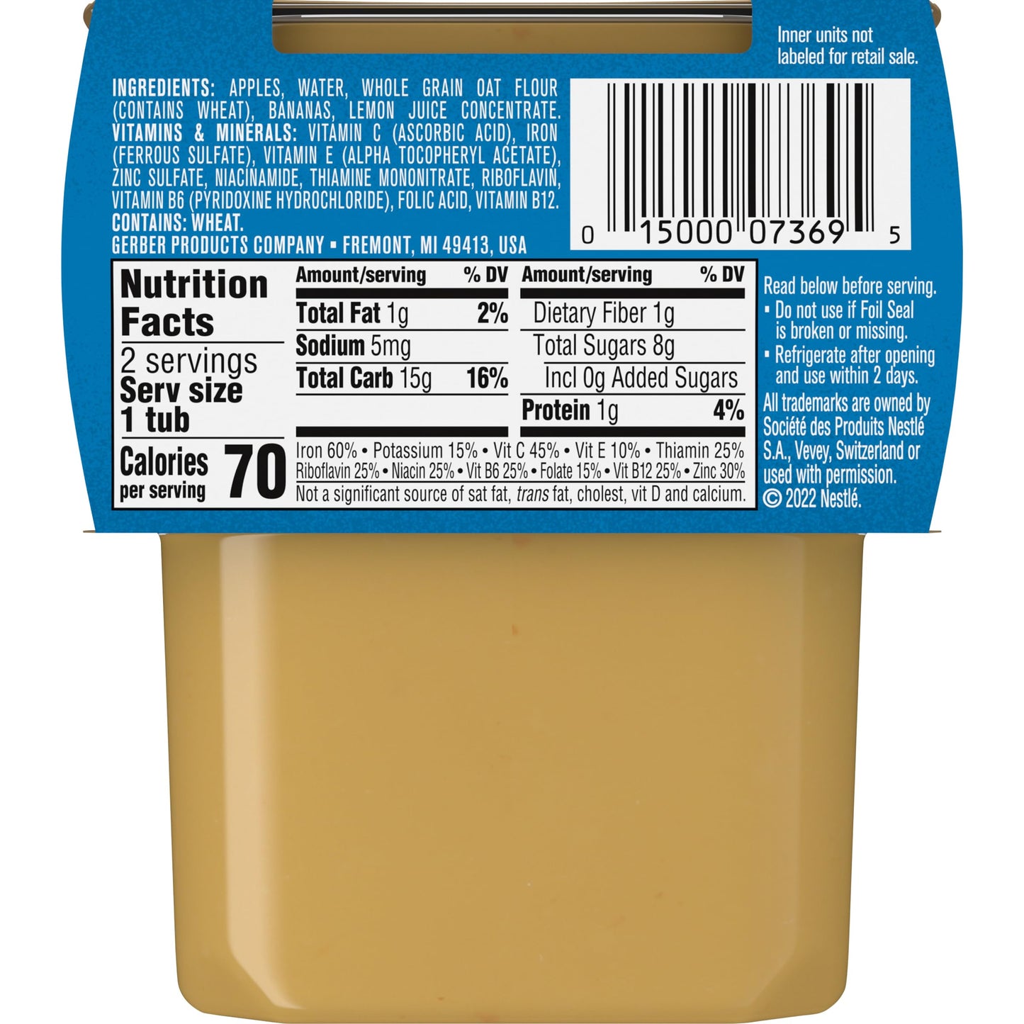 Gerber Baby Food 2nd Foods, Mixed Cereal, Pears & Cinnamon with Oatmeal Puree, 4 Ounce Tubs, 2-Pack (Pack of 8)