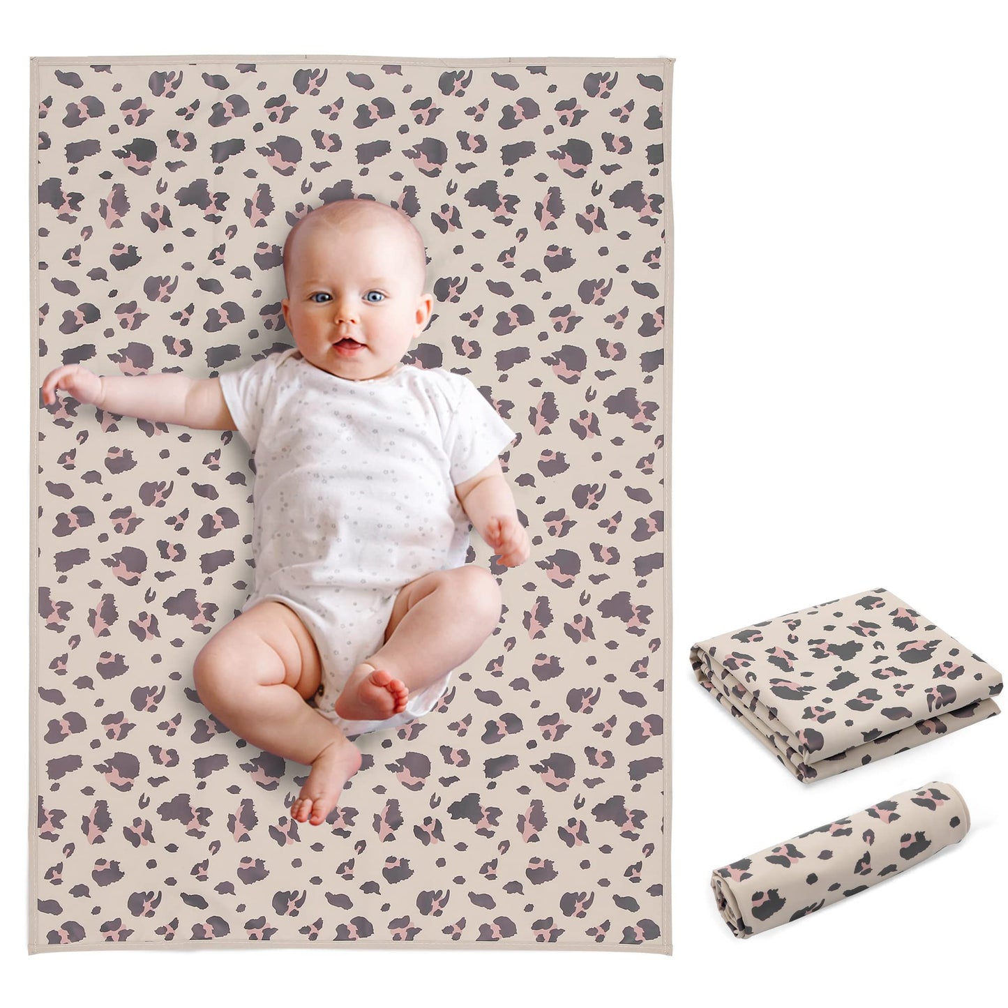 Vegan Leather Baby Changing Mat - Wipeable Portable Changing Pad, Foldable Travel Changing Mat for Baby, Newborns Toddlers Shower Gifts (Flower,20"*28")