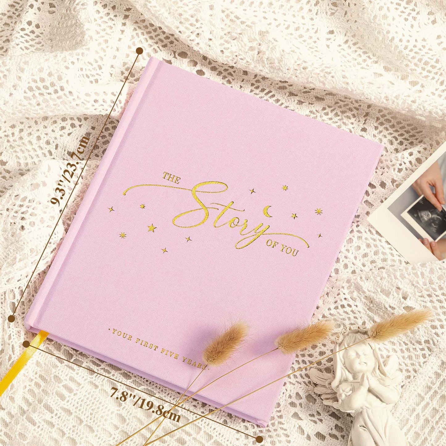 Lanpn Baby Memory Book - Linen Baby Book Journal Memories Keepsake - The Story of You - Newborn Baby First 5 Year Scrapbook Photo Book Milestone Album for Boy Girl New Parents (Sage Green, 154 Pages)
