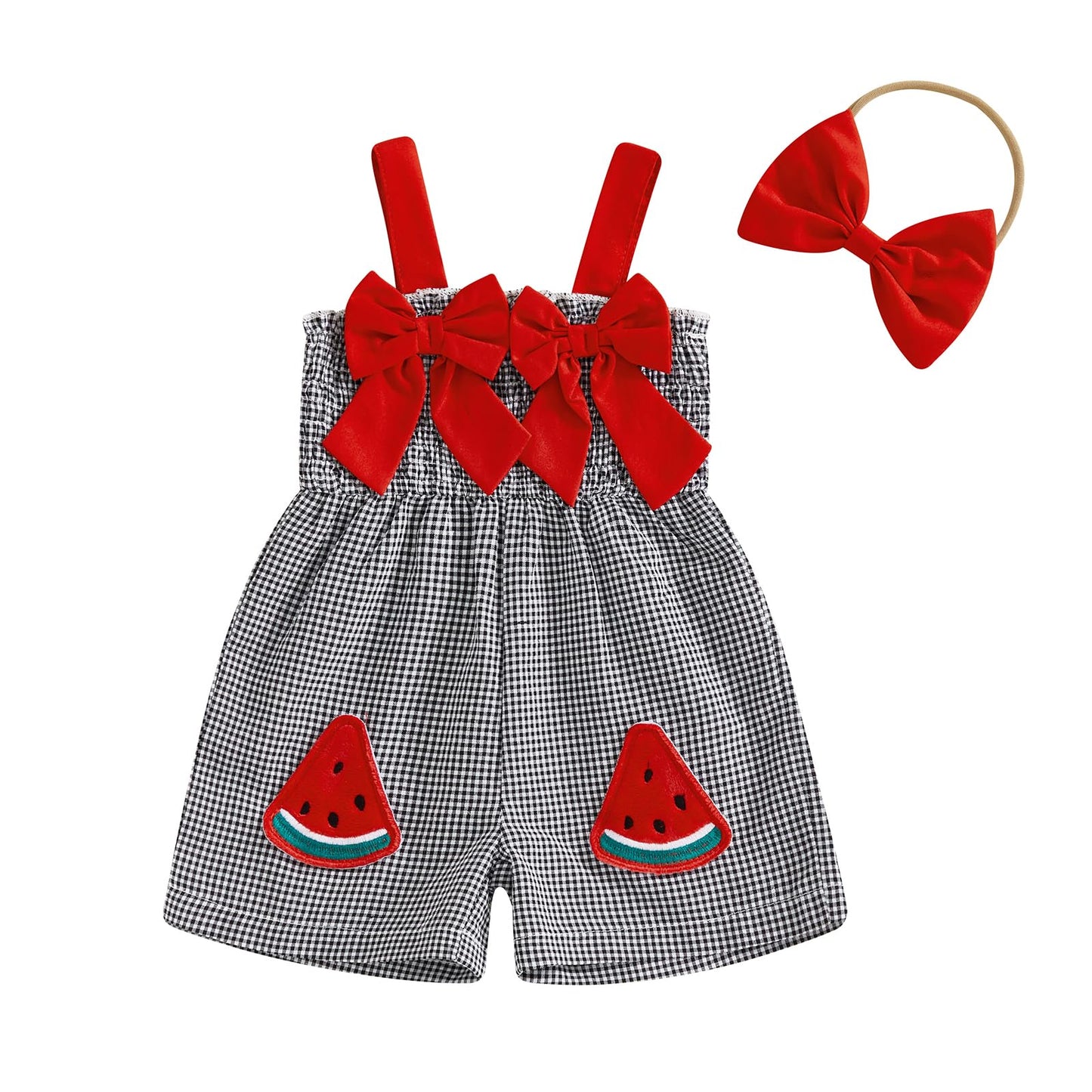Boho Baby Girl Clothes Summer Toddler Tank Romper Sleeveless Bowknot Ruffle Overalls Jumpsuit Shorts With Headband