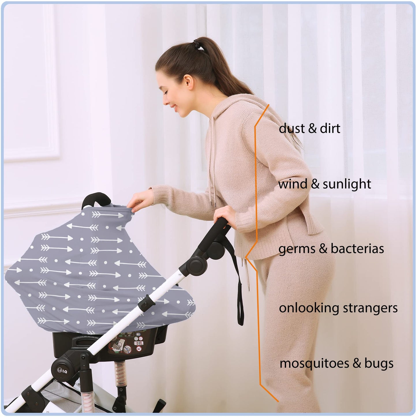 Car Seat Covers Canopy Cover - Multi-use Cover Carseat Canopy, Breathable Breastfeeding Cover, Car Seat Covers for Bbies, Boys & Girls Shower Gifts (Dark Blue Dinosaur)