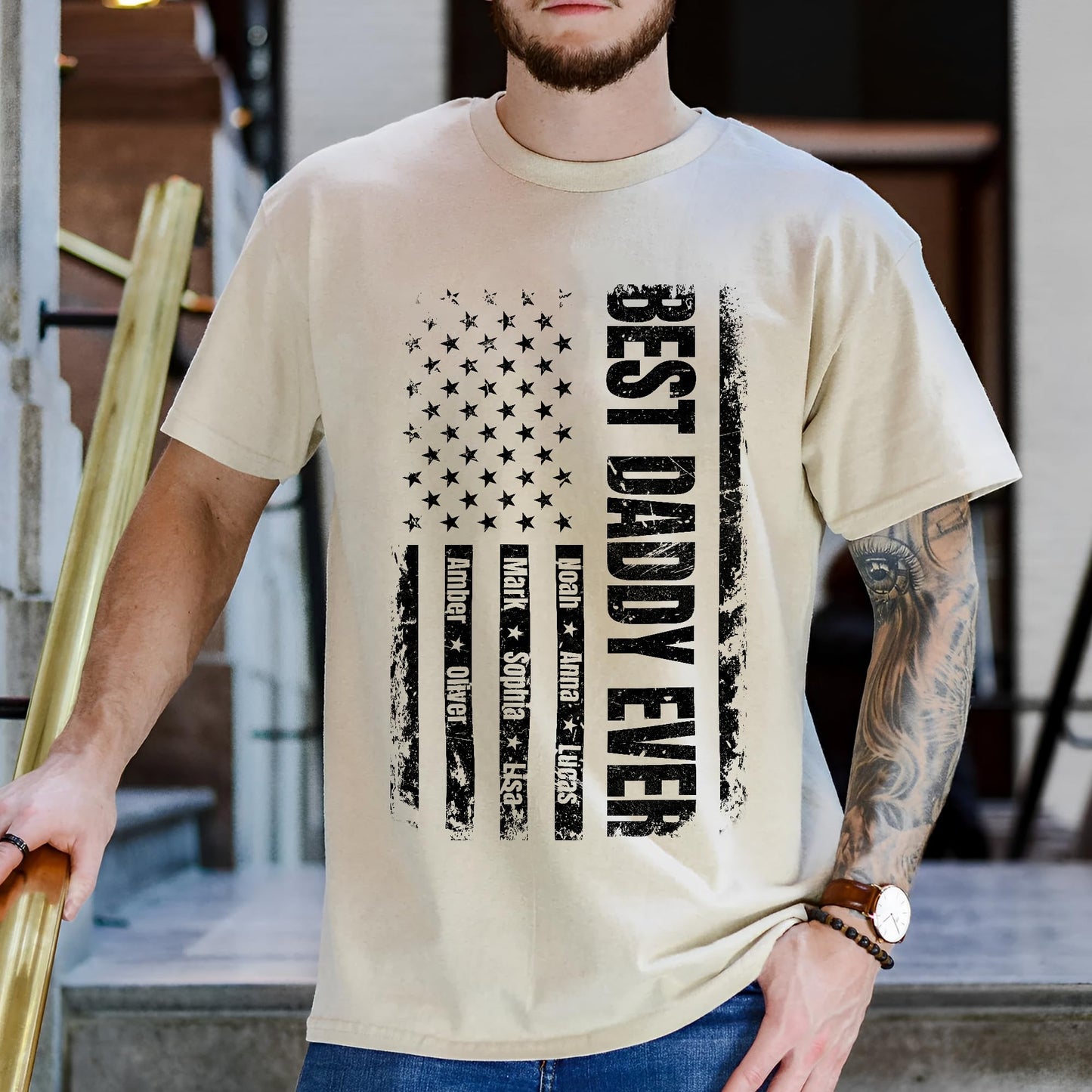 FLOCHIL Personalized Dad Shirt for Men, Custom With Kids Names, Fathers Day T Shirt, Gifts