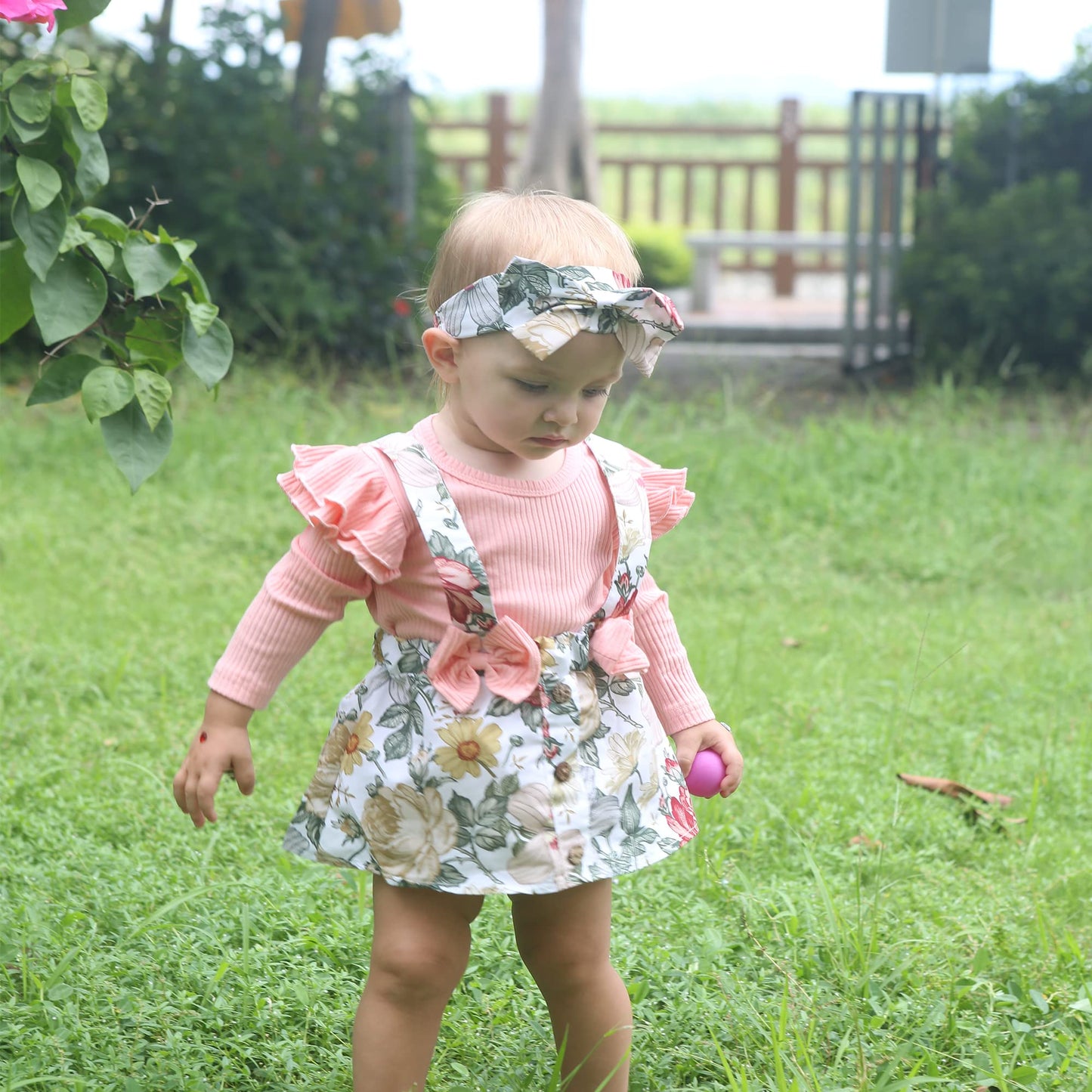 Newborn Baby Girl Clothes Infant Romper Floral Suspender Dress Ruffle Sleeve Onesie Outfit Jumpsuit Headband Spring Summer