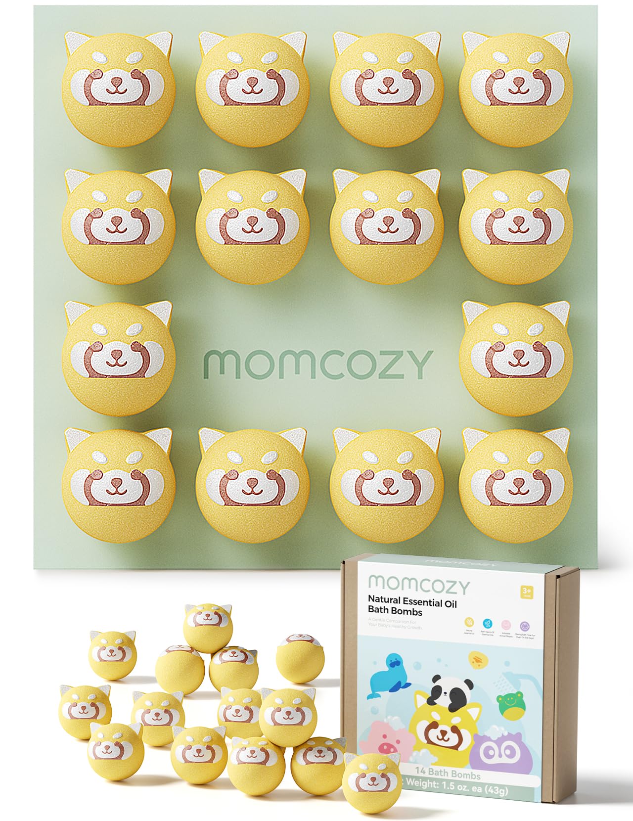Momcozy Natural&Organic Essential Oil Bath Bombs,14 Pcs Bubble Bath Fizzy Balls with 7 Cute Animal Shapes,Bath Bombs Gift Set for Kids Girls Boys Toddler, Ideal Gift for Children's Day, Bath Bomb Kit