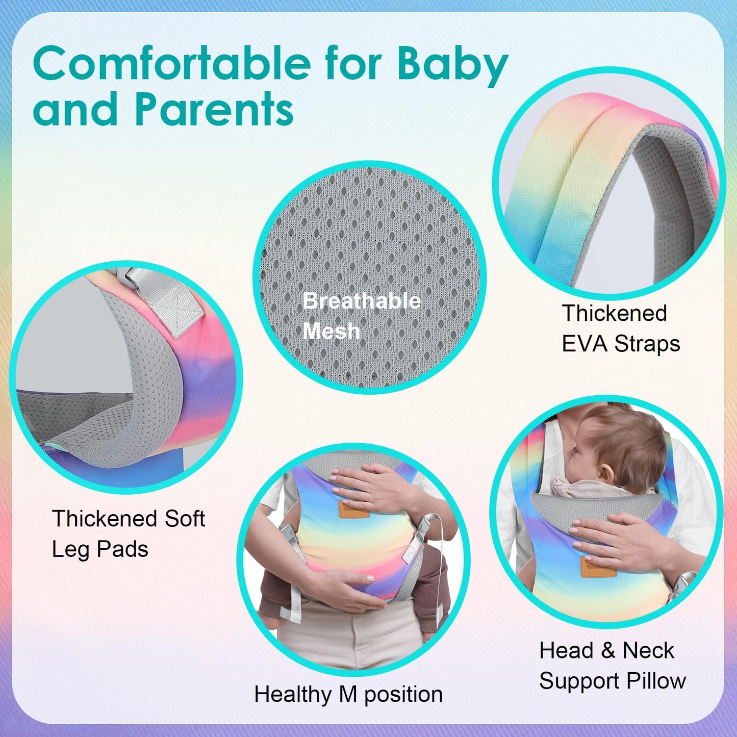 Baby Carrier Newborn to Toddler, Ergonomic Adjustable Toddler Carriers for 7-66 Lbs, Cozy Lightweight Infant Carrier with Neck Support, Baby Holder Carrier with Lumbar Support for Mom Dad