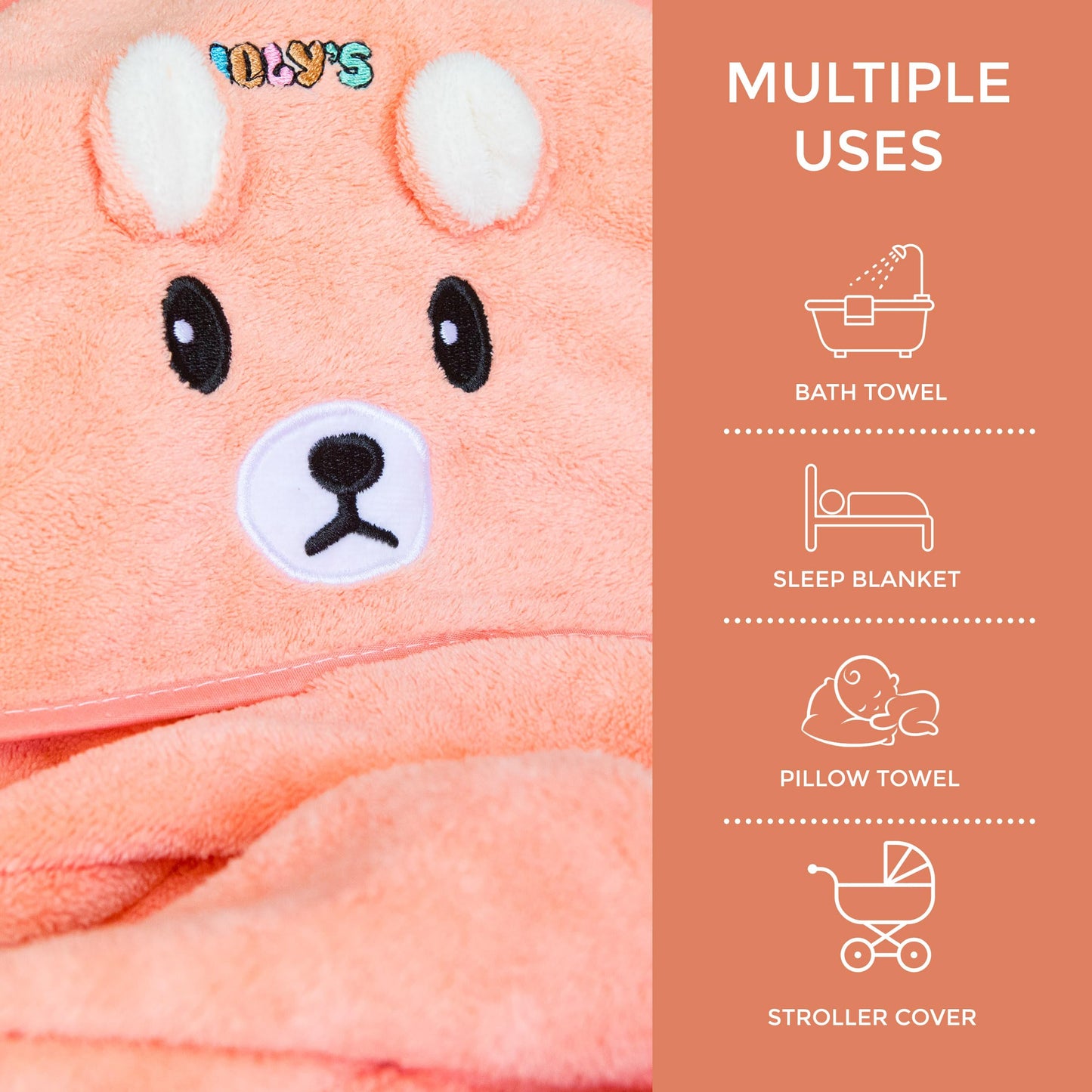 Ioly's Hooded Baby Bath Towels for Newborn Essentials 41" (Large) Set 3 Towel with Hood for Kids Babies Toddler Infant Baby Towels with Hood Cosas para Bebes recien nacidos (White/Pink/Orange)