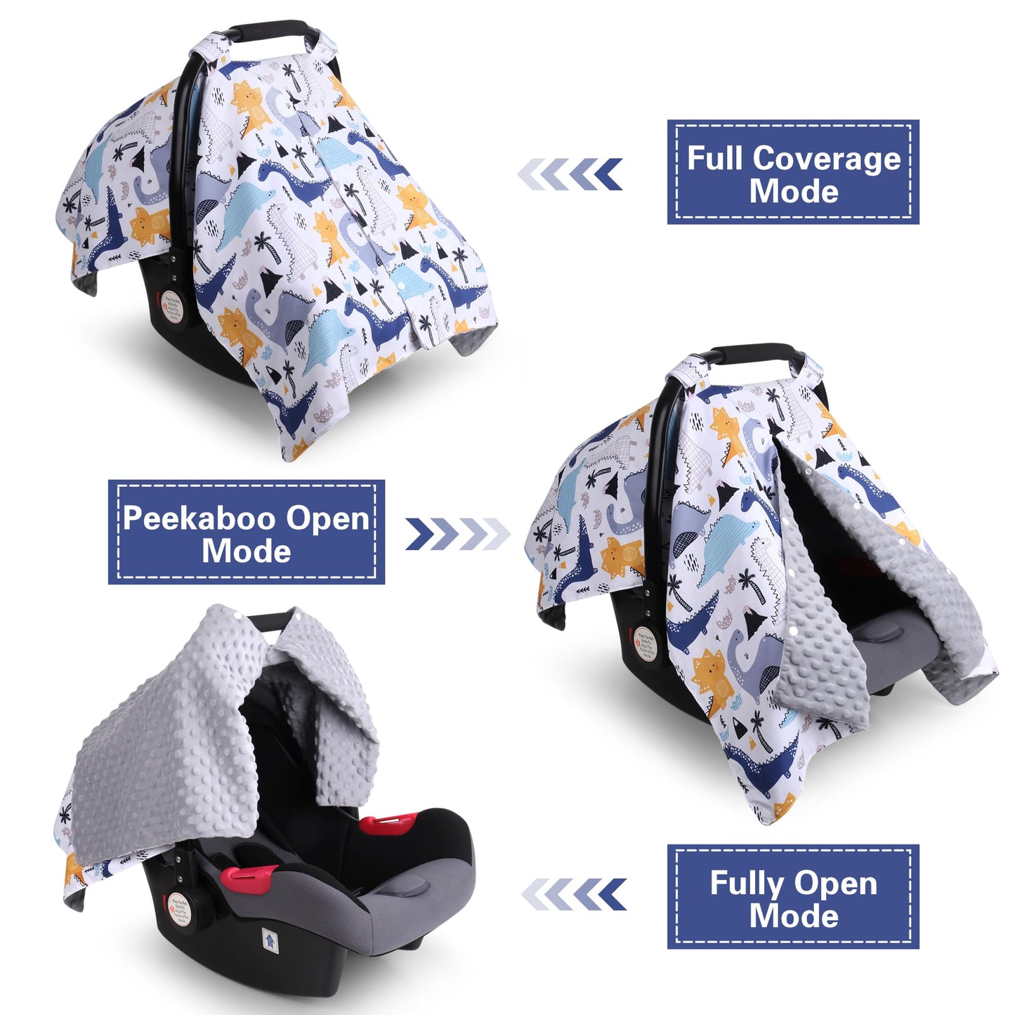 Rquite Car Seat Cover Baby, Carseat Covers Baby Boy, Minky Infant Car Seat Cover Winter, Peekaboo Opening Car Seat Canopy, Multi-use Baby Carrier, Stroller, Nursing Cover, Minky Blanket, Dinosaur
