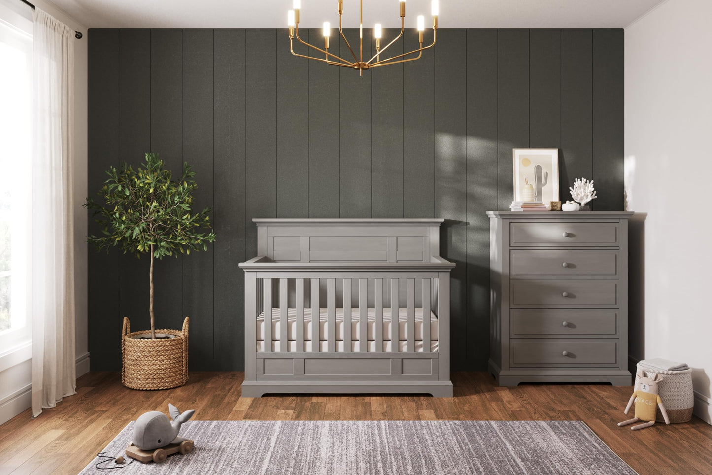 Child Craft Jordyn Full Panel 4-in-1 Convertible Crib, Baby Crib Converts to Day Bed, Toddler Bed and Full-Size Bed, 3 Adjustable Mattress Positions, Non-Toxic, Baby Safe Finish (Lunar Gray)