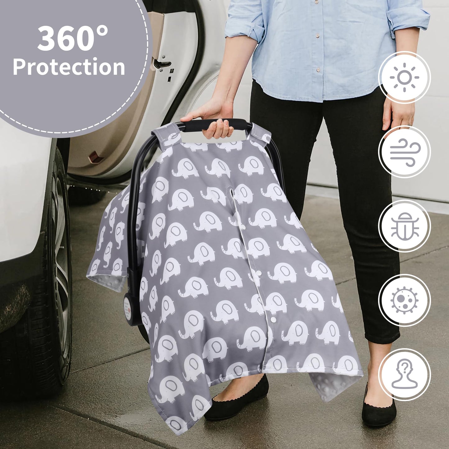 Rquite Car Seat Cover Baby, Carseat Covers Baby Boy, Minky Infant Car Seat Cover Winter, Peekaboo Opening Car Seat Canopy, Multi-use Baby Carrier, Stroller, Nursing Cover, Minky Blanket, Dinosaur
