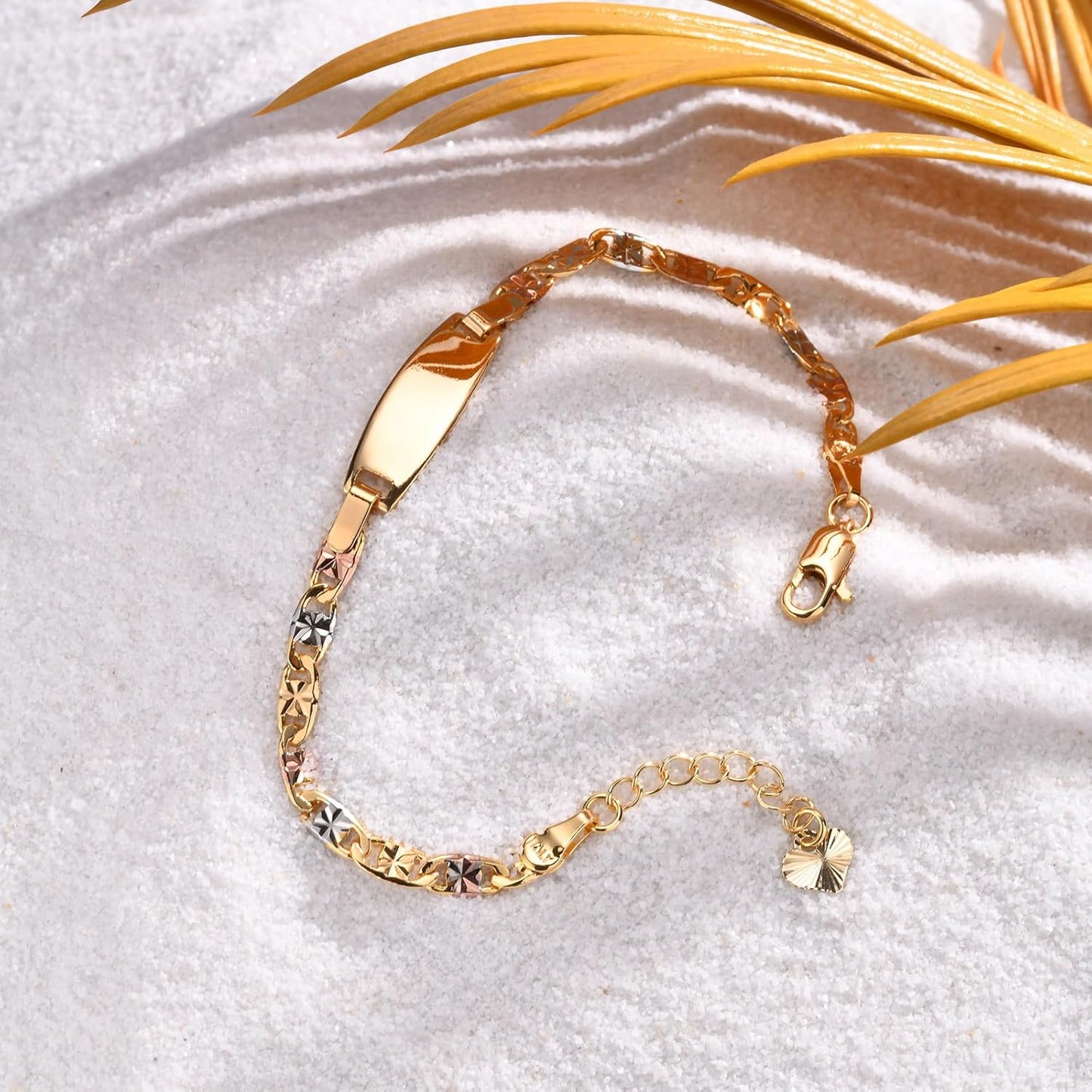 Personalized Child ID Bracelet-18K Gold Plated Tri-Color Chain Custom Name ID Plate Bar Bracelet for Children Toddler from Mom,Engraved Kid Name Customized Birthday,Back To School Gift for Daughter