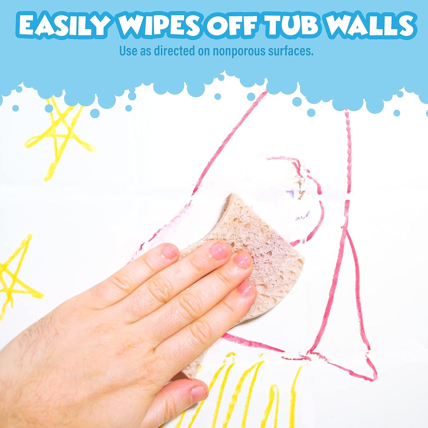 Tub Works® Smooth™ Jumbo Bath Crayons Bath Toy | Nontoxic, Washable Bath Crayons for Toddlers & Kids | Unique Formula Draws Smoothly & Vividly on Wet & Dry Tub Walls | Large, Easy-Grip Bathtub Crayons