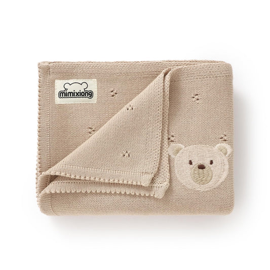 mimixiong Organic Cotton Baby Blanket Neutral Knitted Soft Crib Nursery Swaddling Receiving Blankets for Newborn Baby Boy Girl 40x30 Inch (Oatmeal)