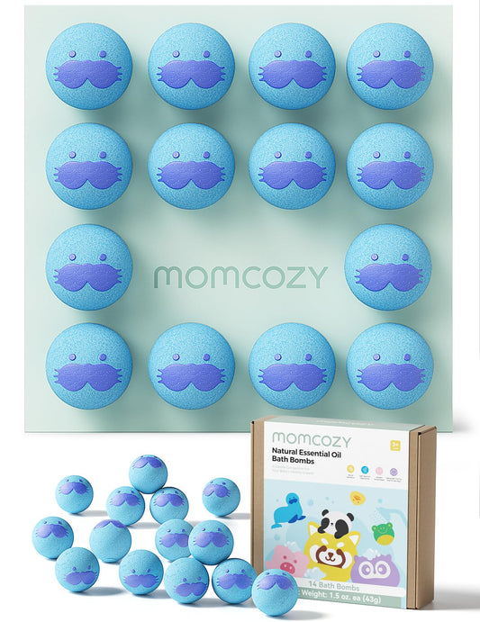 Momcozy Natural&Organic Essential Oil Bath Bombs,14 Pcs Bubble Bath Fizzy Balls with 7 Cute Animal Shapes,Bath Bombs Gift Set for Kids Girls Boys Toddler, Ideal Gift for Children's Day, Bath Bomb Kit