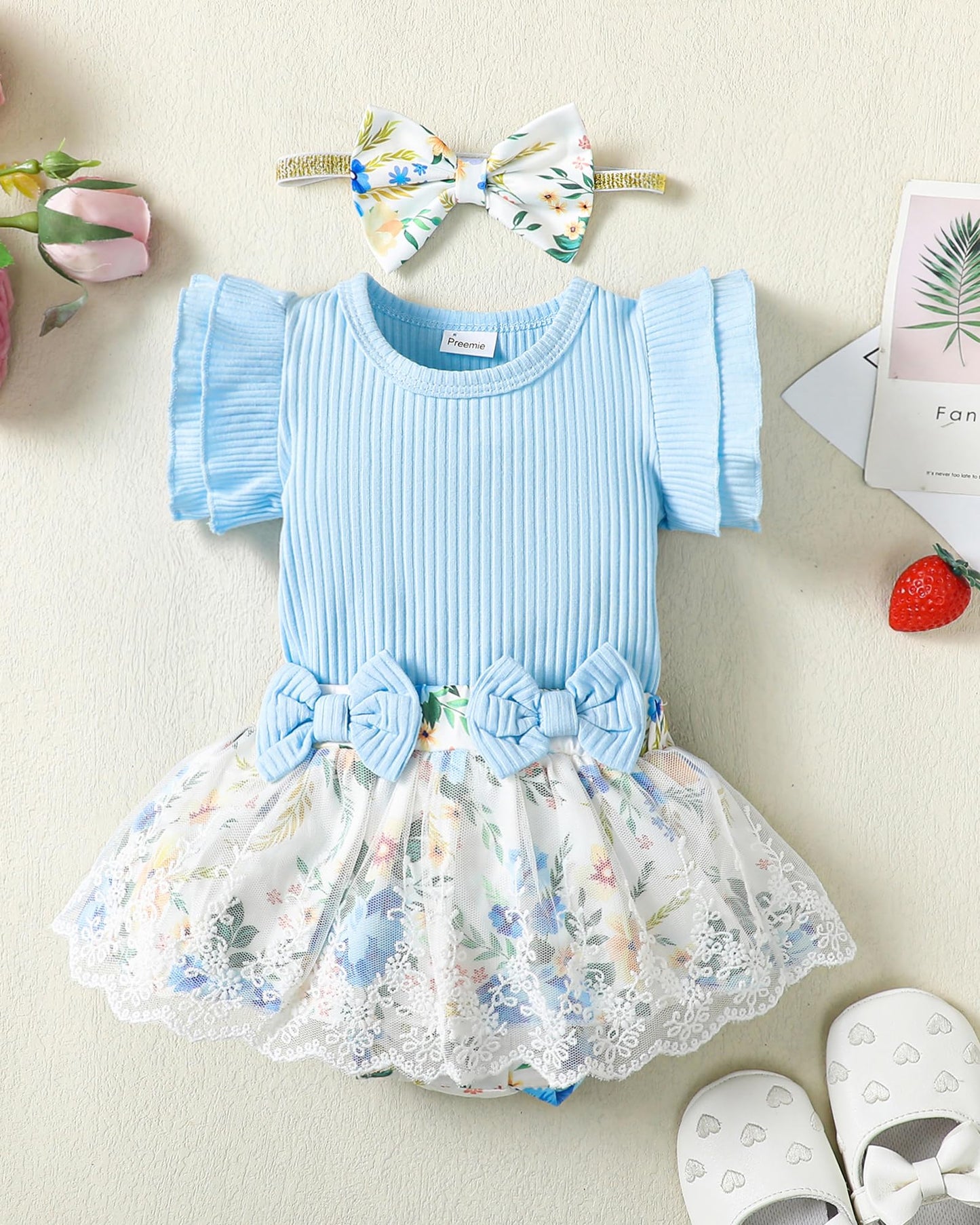 Mioglrie Preemie Clothes Girl Newborn Girl Outfits Infant Baby Girl Clothes Summer Romper Dress Shorts Set