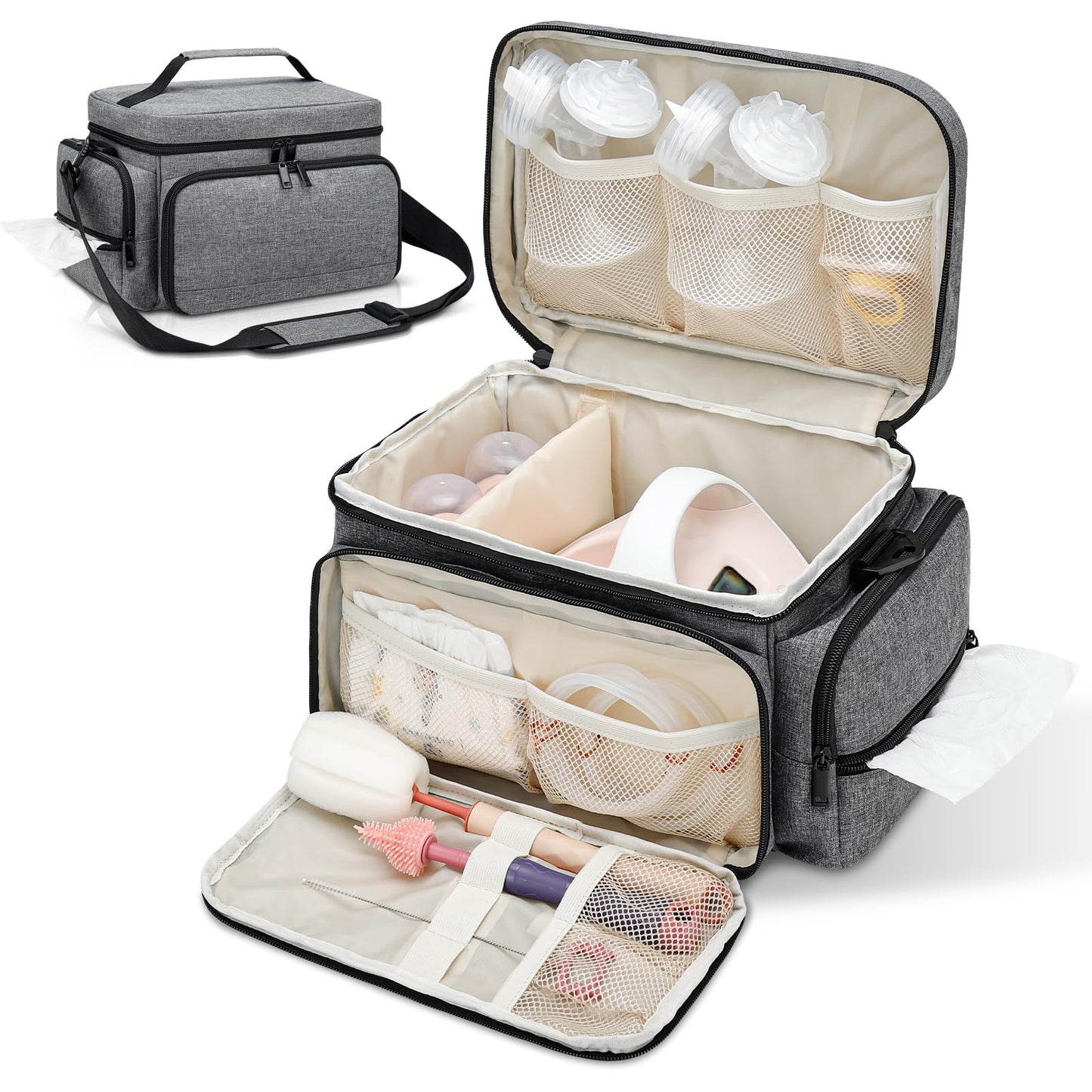 Breast Pump Bag Fit for Spectra S1 and S2, Pumping Bag with Waterproof Mat for Pump Accessories, Portable Pump Carrying Case for Work, Travel and Family Use, Black