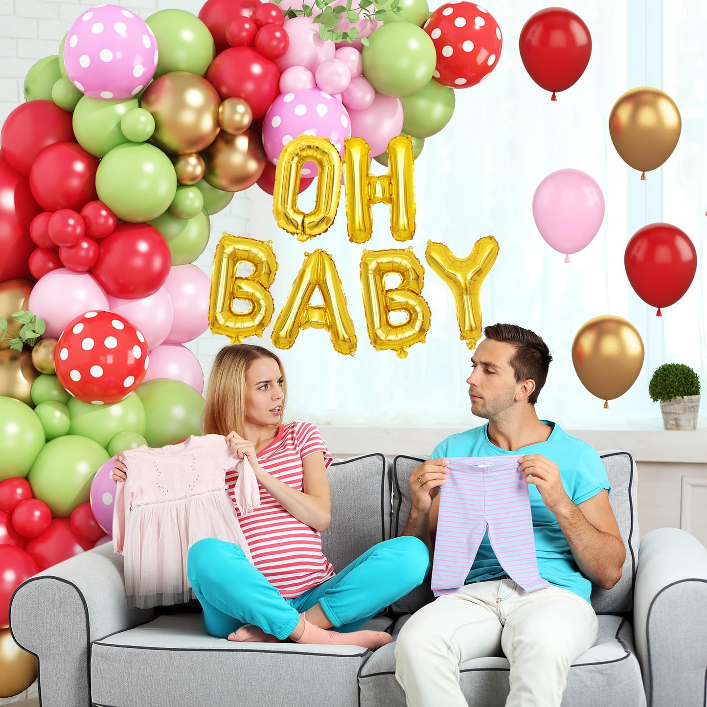 Sage Green Baby Shower Decorations,Boho Greency Neutral Balloon Arch with Oh Baby Balloon Banner Green Gold Balloons For Boy Girl Woodland Baby Shower Birthday Party Supplies