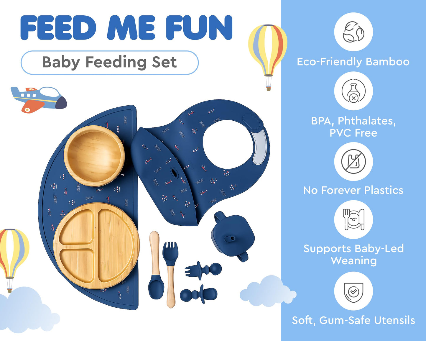 Bamboo Baby Feeding Set for Infants & Toddlers - Baby Essentials, Non-Toxic, Sustainable, Bamboo Suction Plate & Bowl, Bib, Sippy Cup w/Lid & Straw, Daily Use, Travel, Baby Shower Gifts (Pink)