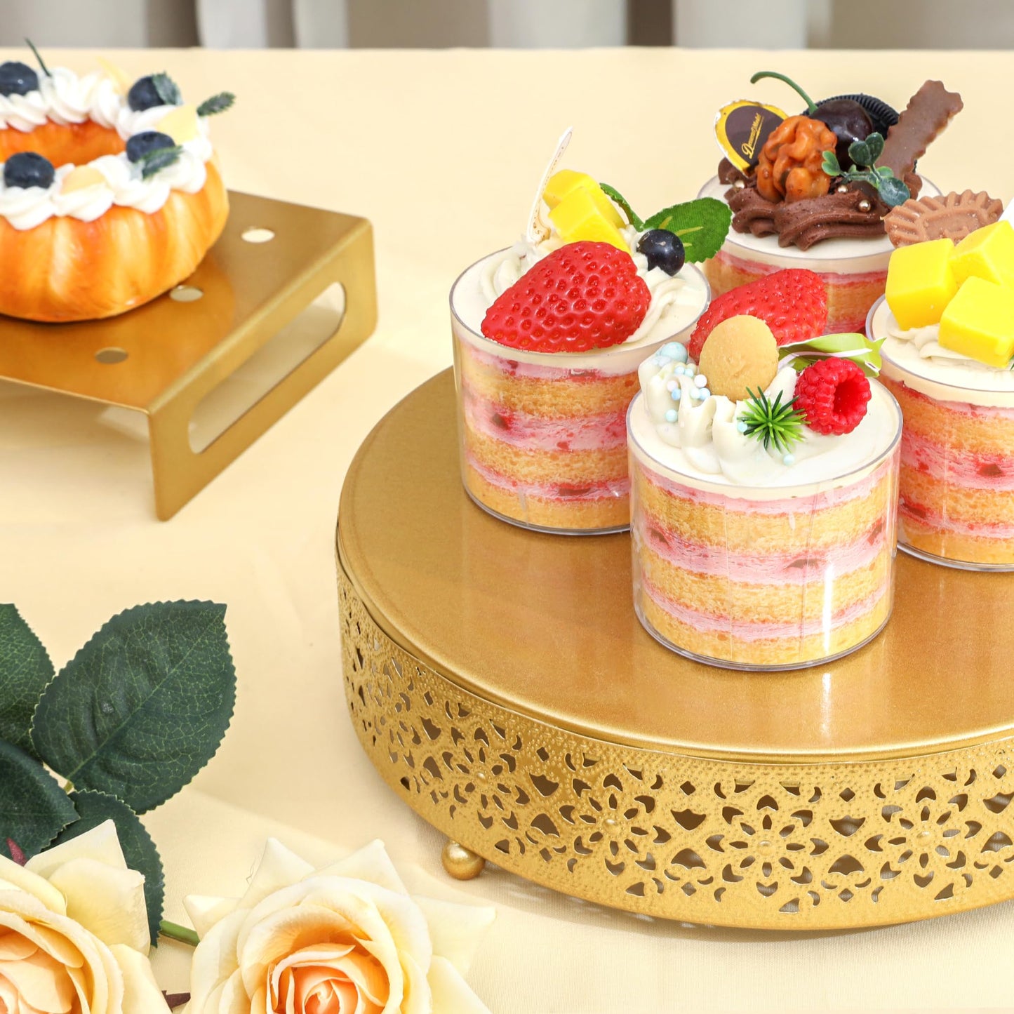 ZUMELER Gold 5Pcs Cake Stands Set Metal Round Cupcake Holder Cookies Dessert Display Plate Serving Tower Tray Platter with Handl for Baby Shower Wedding Birthday Party Celebration