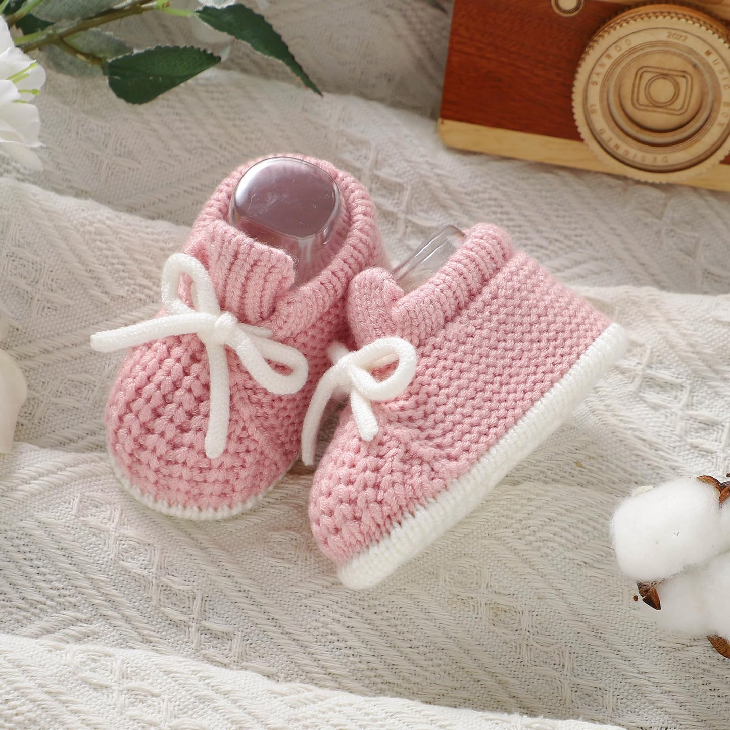 LAWKUL Baby Booties Knit Newborn Shoes Cozy First Walkers Infant Toddler Boots for Boy Girls 0-3 Months