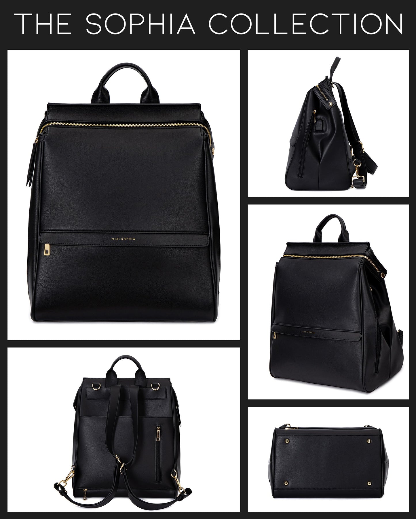 Leather Diaper Bag Backpack with USB Charging port, Changing Pad, Stroller Straps, and Bottle Holder (Brown Olivia)