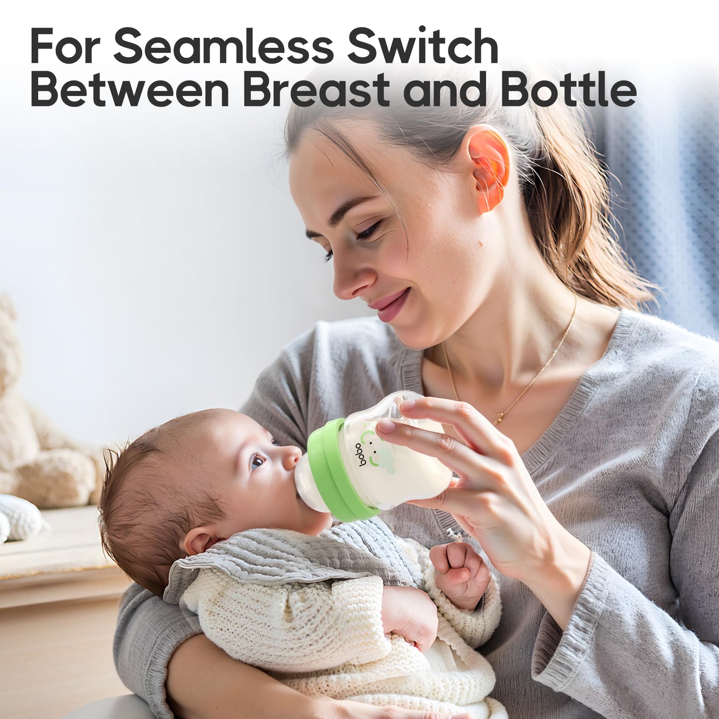 YOHKOH Glass Baby Bottles with Slow Flow Nipple, Newborn Anti-Colic Baby Bottles for 0+ Months, Wide Neck Feeding Bottle, Clear (Red, 2.7oz (Pack of 2))