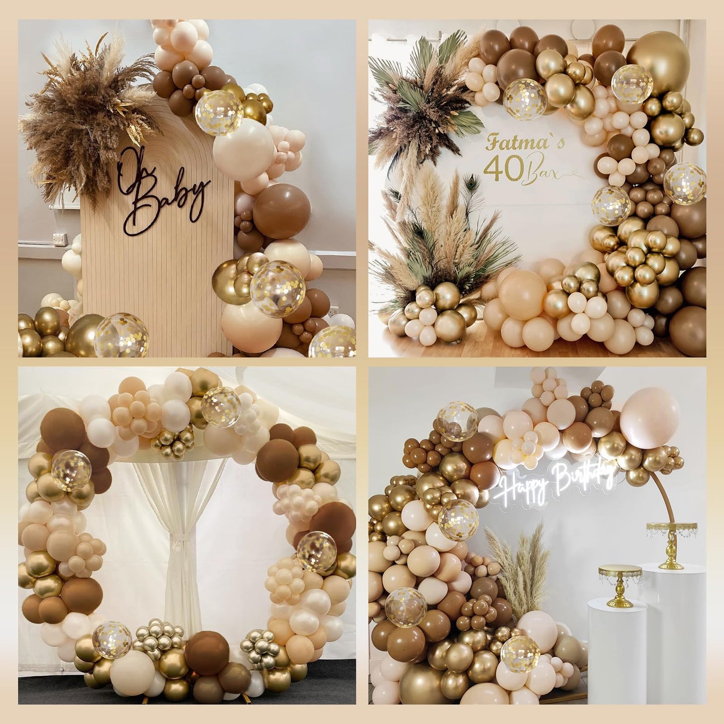 147pcs Neutral Balloon Garland Arch Kit, Different Sizes with Beige Cream Sand White Metallic Champagne Gold Balloons for Wedding Bridal Shower Birthday Boho Neutral Baby Shower Party Decorations