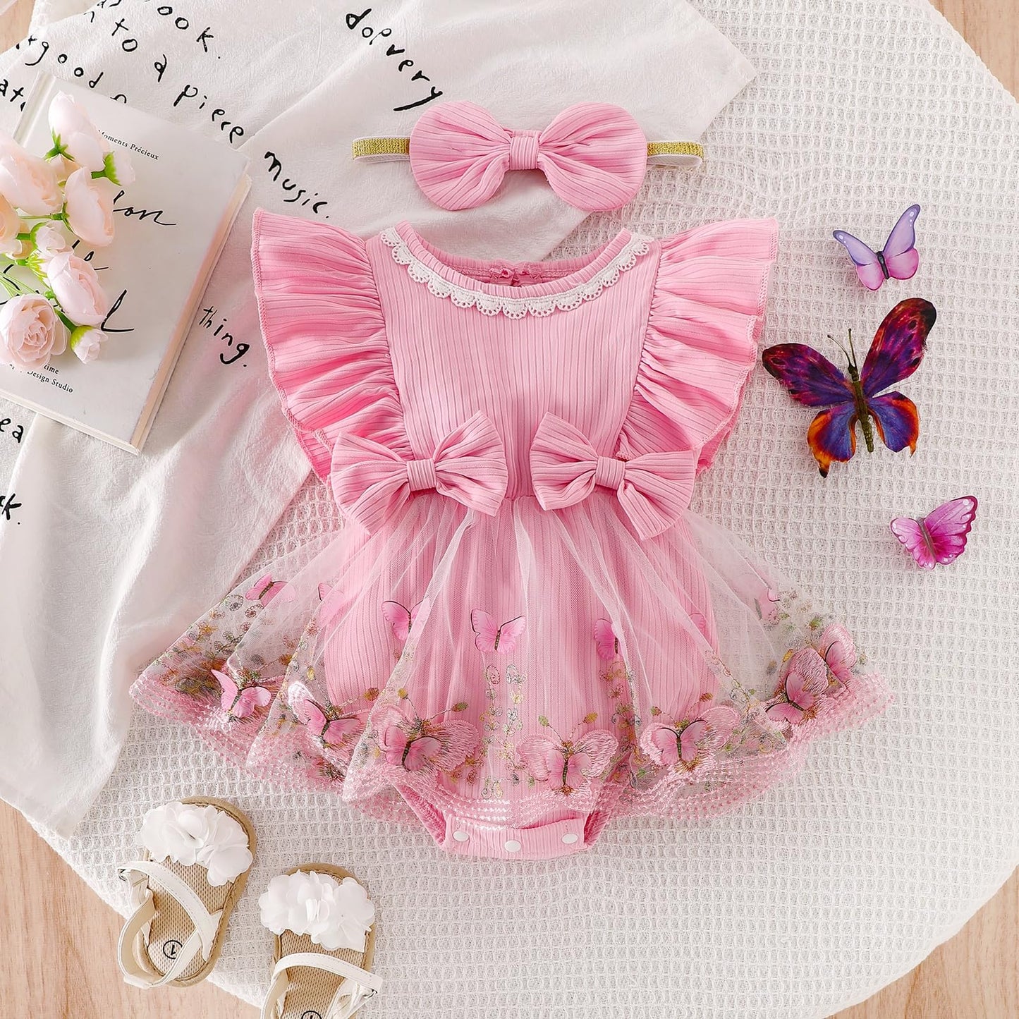 Baby Girl Clothes Newborn Summer Outfits Butterflies Embroidery Tulle Ruffle Sleeveless Infant Romper 0-18 Months