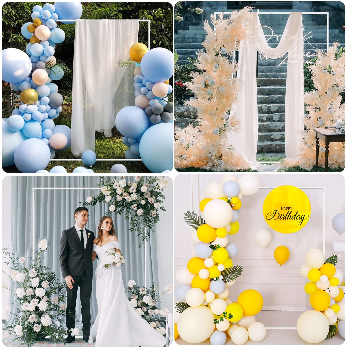 Wokceer Wedding Arch Backdrop Stand Square 6.6FTx6.6FT Gold Metal Balloon Arch Stand Garden Arbor Backdrop Frame for Wedding Birthday Party Baby Shower Photo Booth Background Decoration