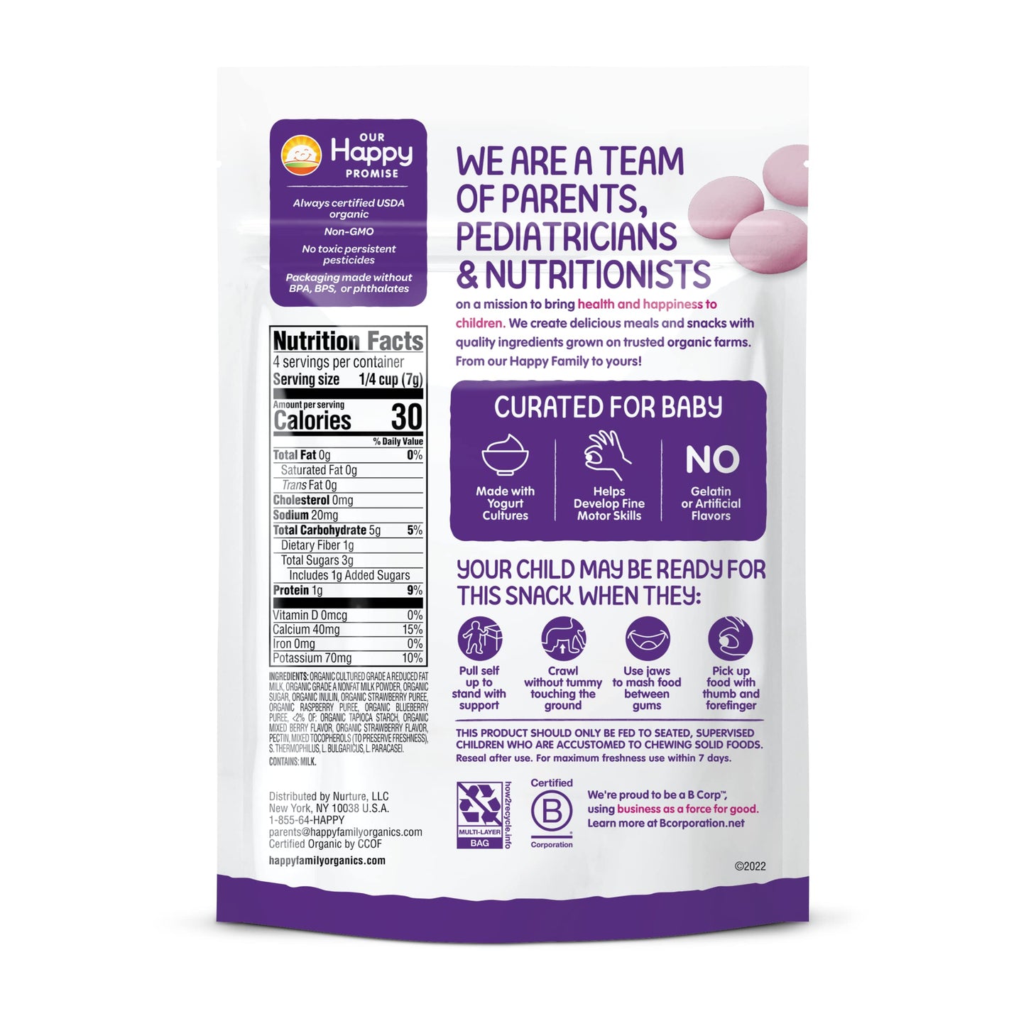 Happy Baby Organics Yogis Freeze-Dried Yogurt & Fruit Snacks, Variety Pack, 1 Ounce (Pack of 6)