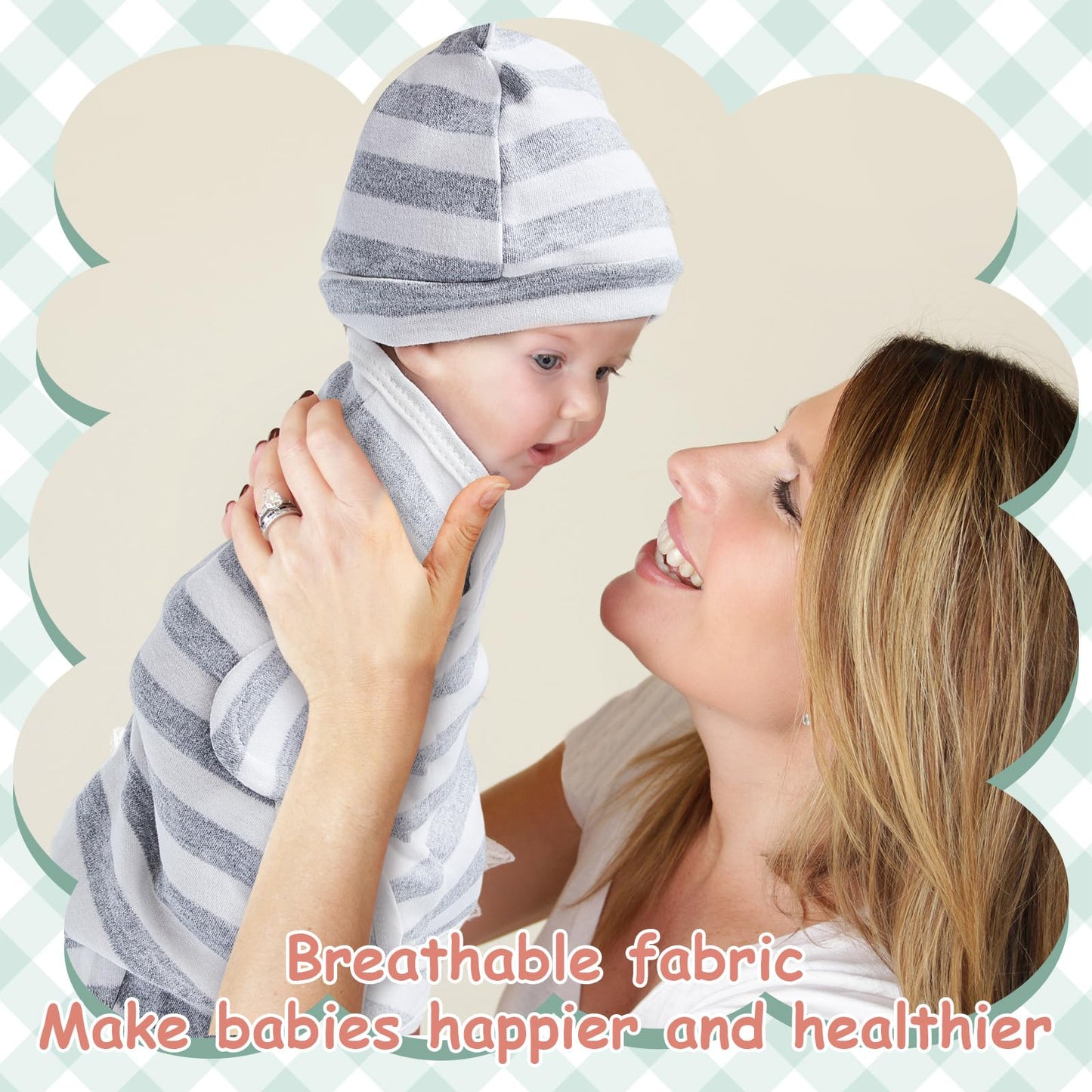 Ramede 6 Pack Baby Swaddle Blanket with Hats Sleep Swaddle for 0-3 Months Newborn Sacks Soft Cotton Wearable for Boy Girl