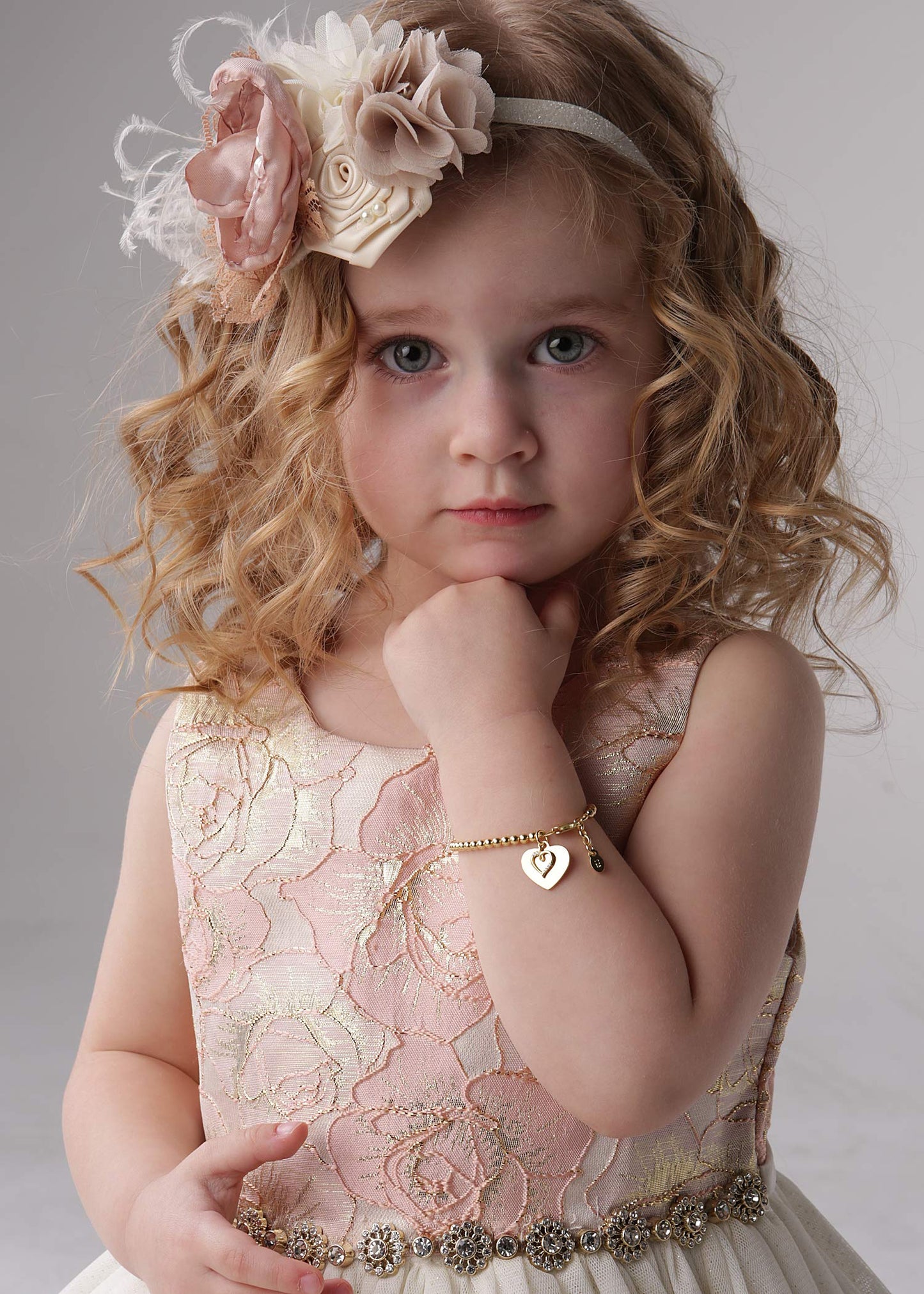 Children's Personalized 14K Gold-Plated Bracelet with Heart, Flower Girl Gift, Communion, Infant Baptism, Newborn Baby, Toddlers, Little Girls Custom Jewelry with Name