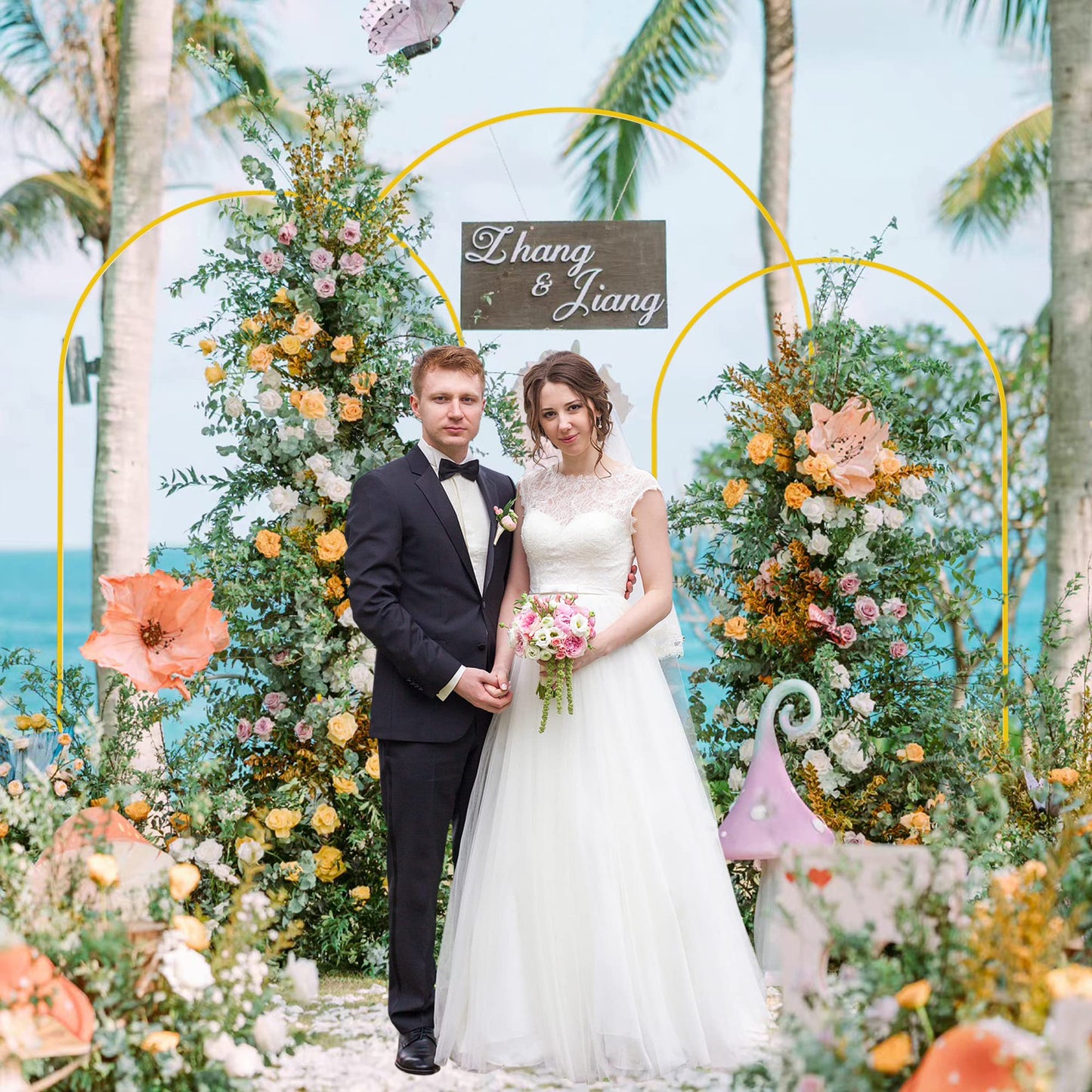 Wokceer Wedding Arch Backdrop Stand 6FT, 5FT, 4FT Set of 3 Gold Metal Arch Stand for Wedding Ceremony Baby Shower Birthday Party Decor