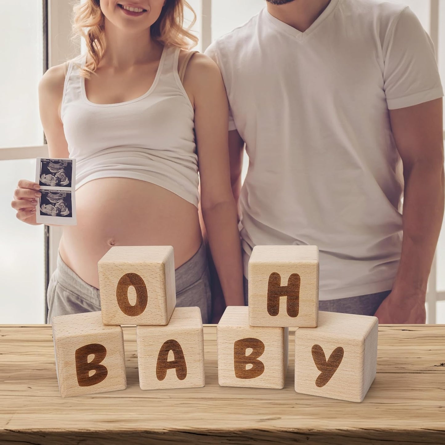 OH Baby Wooden Blocks for Baby Shower, Gender Reveal Table Decor & Guestbook Keepsake – Small 2.0" Blocks (Set of 6) – Perfect for Baby Shower Centerpieces & Nursery Decor