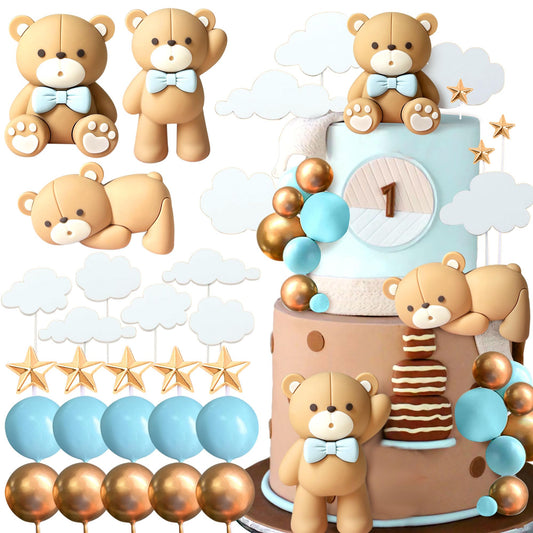 JeVenis Luxury Pink Bear Cake Decoration Baby Bear Baby Shower Cake Topper Bears Train Cake Decoration Baby Shower Birthday Cake Decoration
