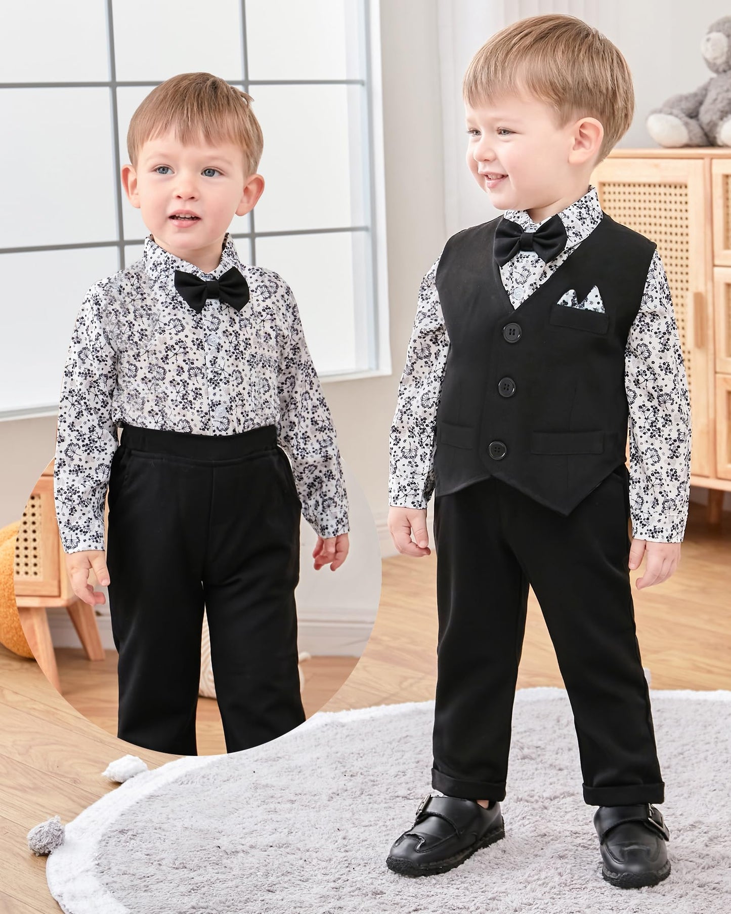 YALLET Baby Boy Clothes Suit 0-24 Months Infant Gentleman Outfits Formal Dress Shirt+Bowtie+Vest+Pants Set Baby Wedding Suits