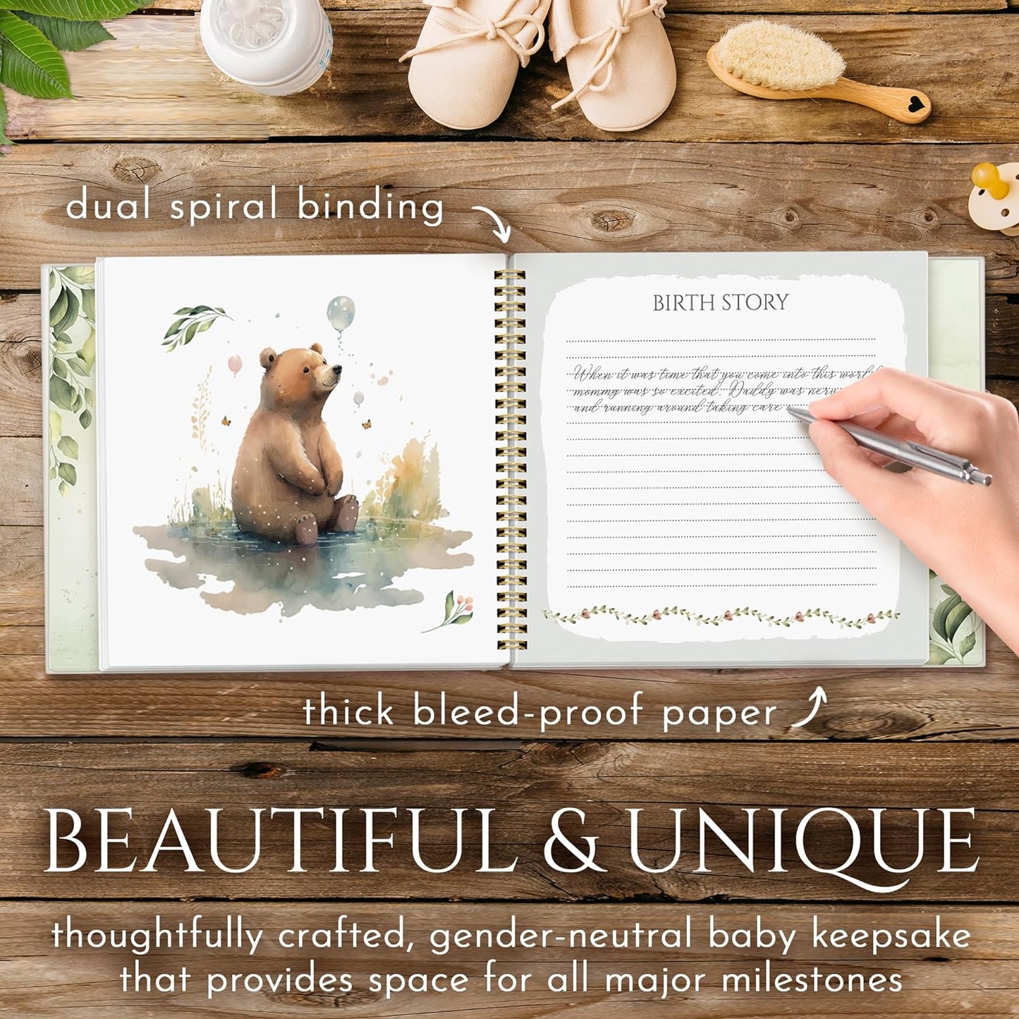 Keepsake Memory Book for Baby Boy Girl, First 5 Year Baby Book, Milestone Book That Captures Every Significant Event From Birth to Age 5, Gender Neutral Journal Scrapbook Photo Album