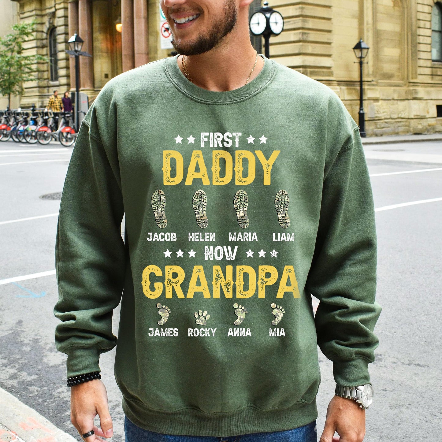 Personalized Fathers Day Shirts for Dad, Grandpa Shirt with Grandkids Names, Gifts for Dad Hunting Fishing