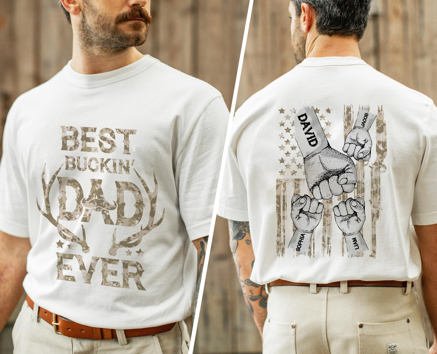 Personalized Fathers Day Shirts for Dad, Grandpa Shirt with Grandkids Names, Gifts for Dad Hunting Fishing
