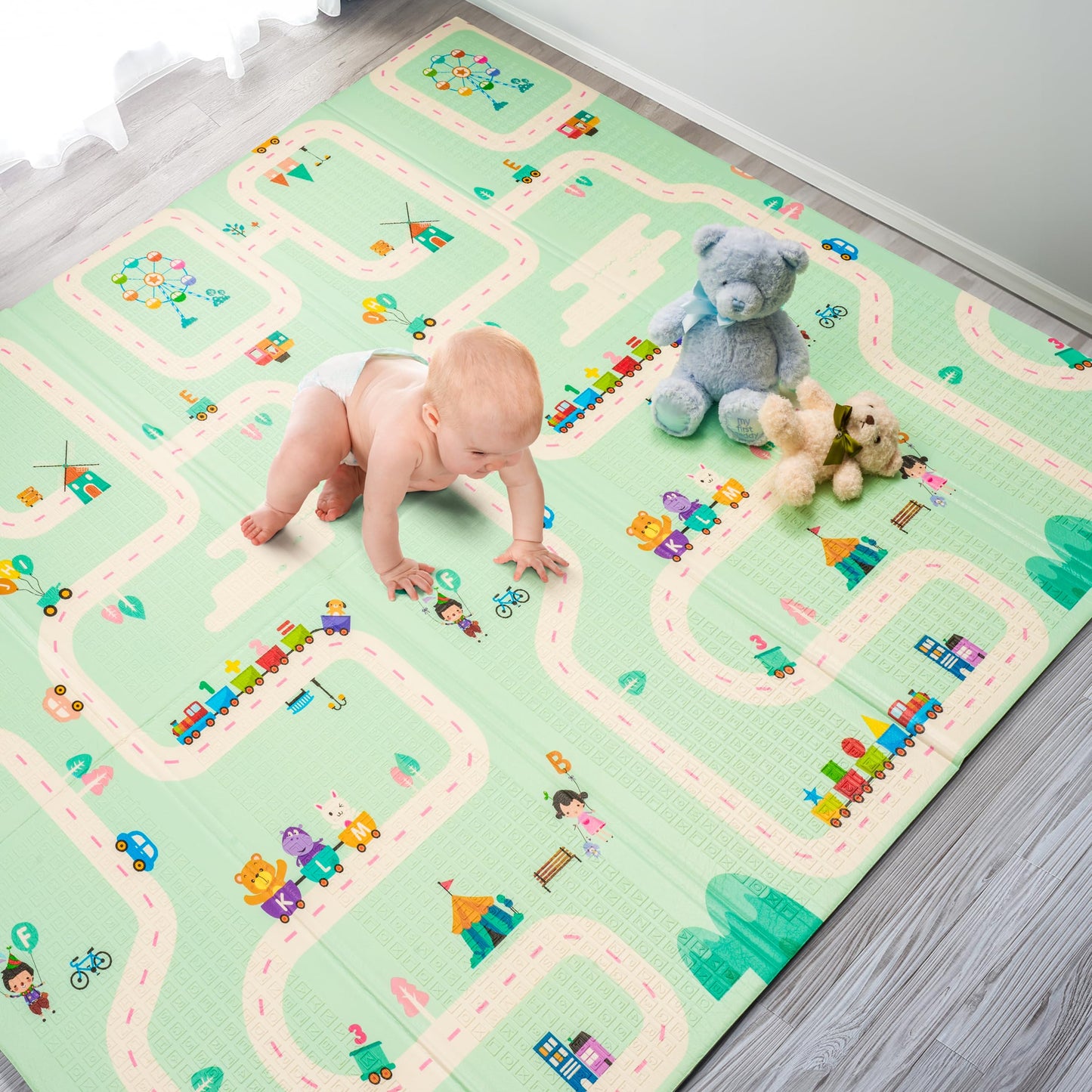Sorbus Foldable Baby Play Mat, Kids Foam Mats for Floor with Travel Bag - Waterproof Foldable Play Mats for Babies, Infants, Toddlers, and Kids Playtime & Tummy Time 78x70x0.4 (Safari Party)