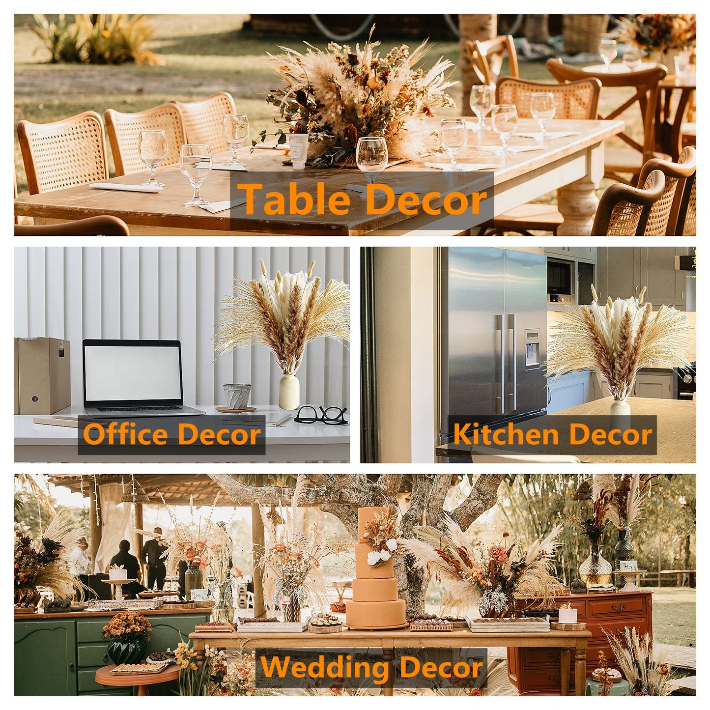 110 PCS of Boho Pampas Grass Decor, Naturally Dried Pompas, Bunny Tails Dried Flowers, and dried eucalyptus. Perfect for Weddings, Boho Party Decorations, and Table Decor.