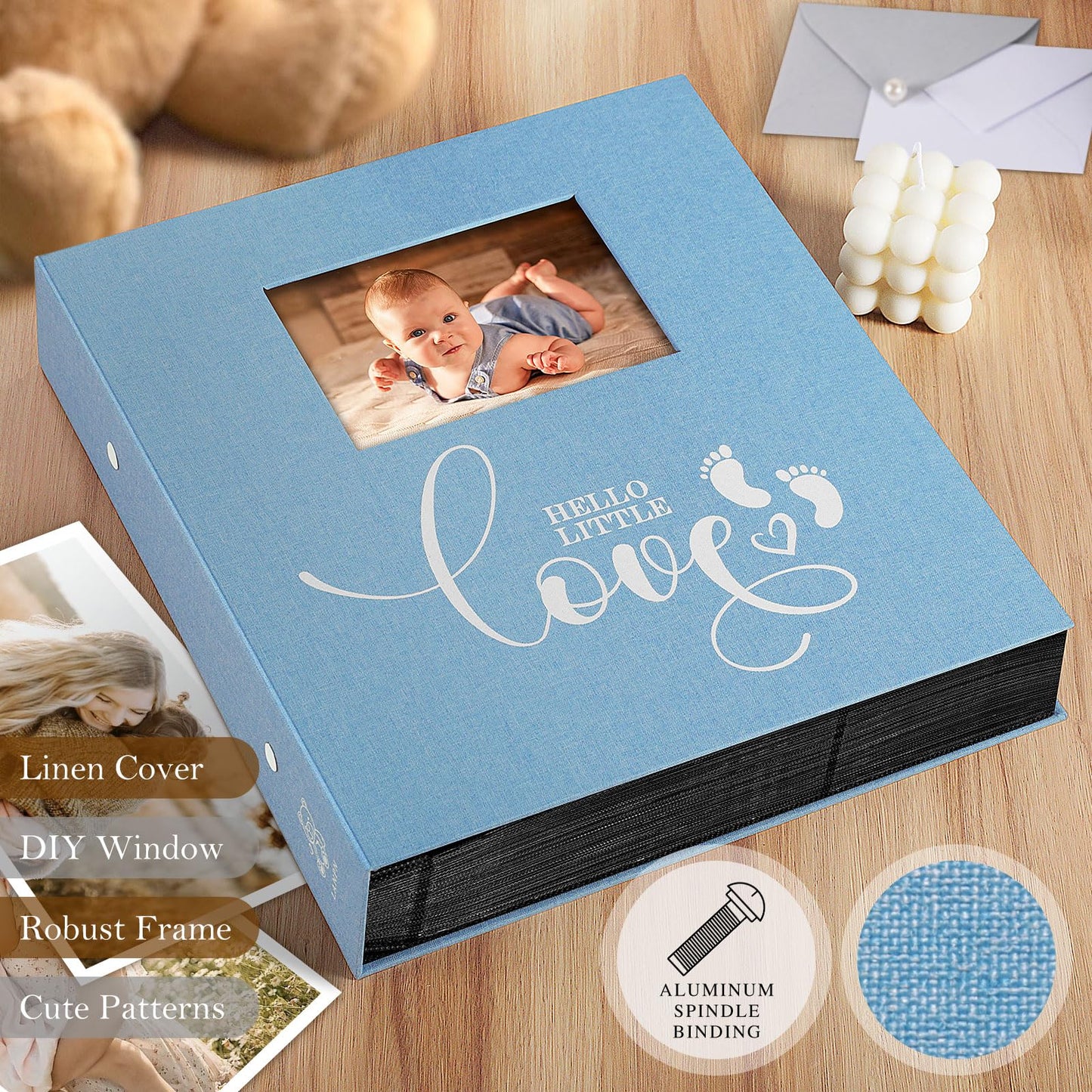 Lanpn Baby Photo Album 4x6 600 Pockets, Linen cover Newborn Bebe Memory Book Photobook Holds 600 Horizontal and Vertical Pictures, Picture Album with Front Window Gift for Boy Girl Baby Shower Pink