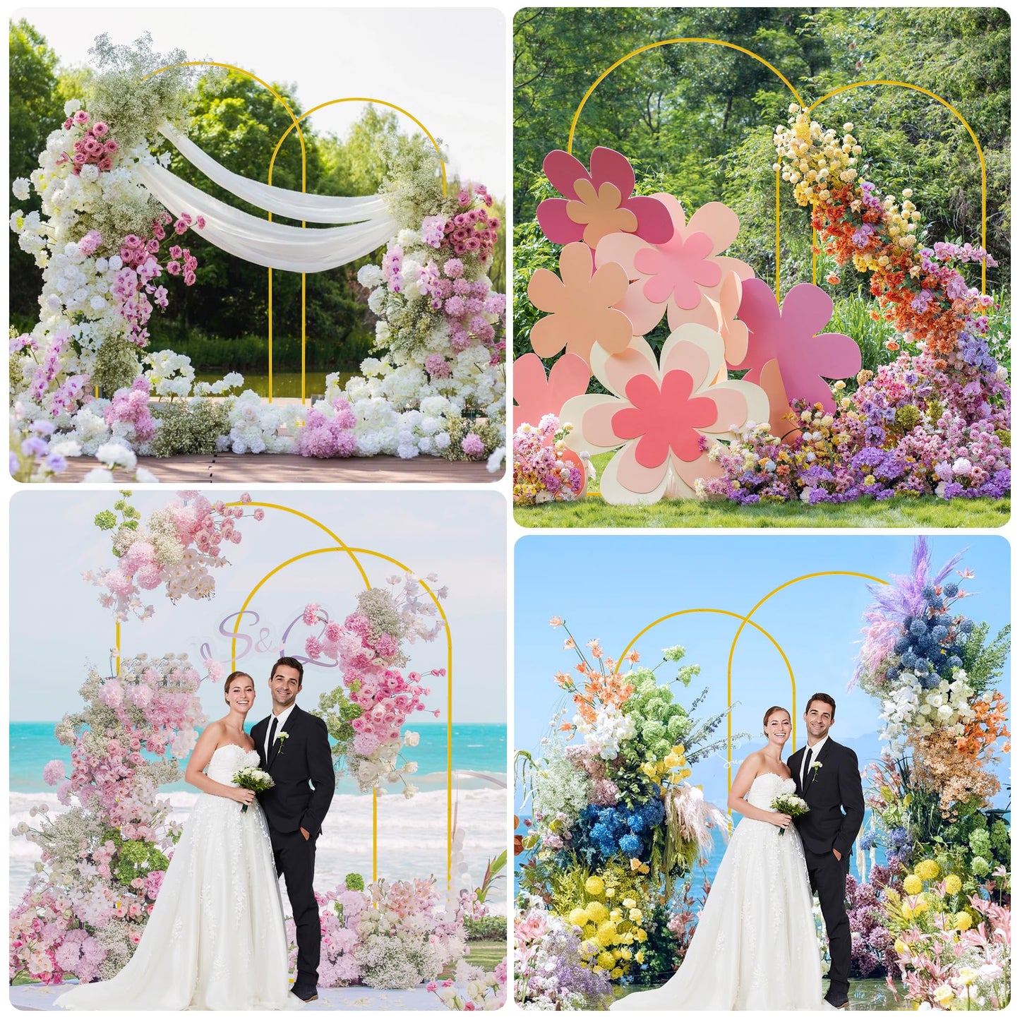 Wokceer Wedding Arch Backdrop Stand 7.2FT, 6.6FT White Metal Arch Stand Set of 2 for Birthday Party Wedding Ceremony Baby Shower Graduation Decoration