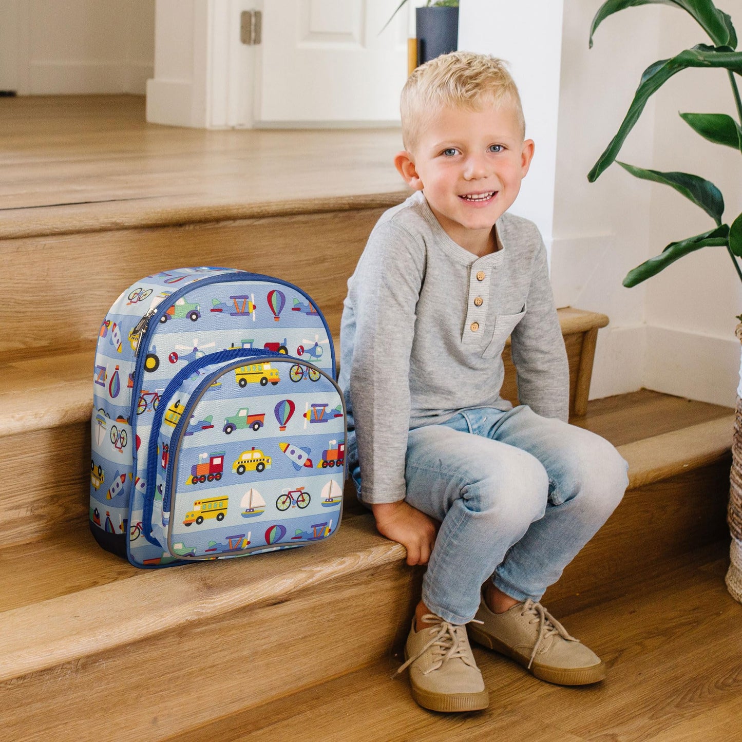 Wildkin 12-inch Kids Backpack – Padded, Adjustable, Ideal for Daycare & Travel - Trains, Planes, and Trucks