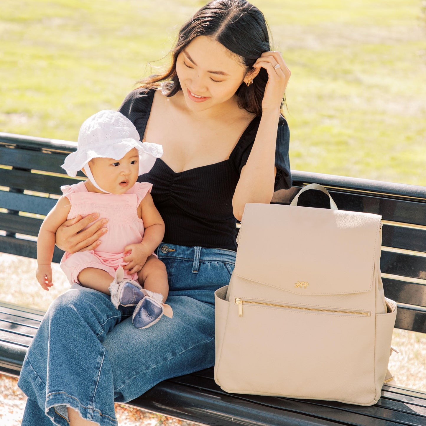 Freshly Picked Classic II Diaper Bag Backpack, Wipeable Vegan Leather With Changing Pad (Sage Green V2)