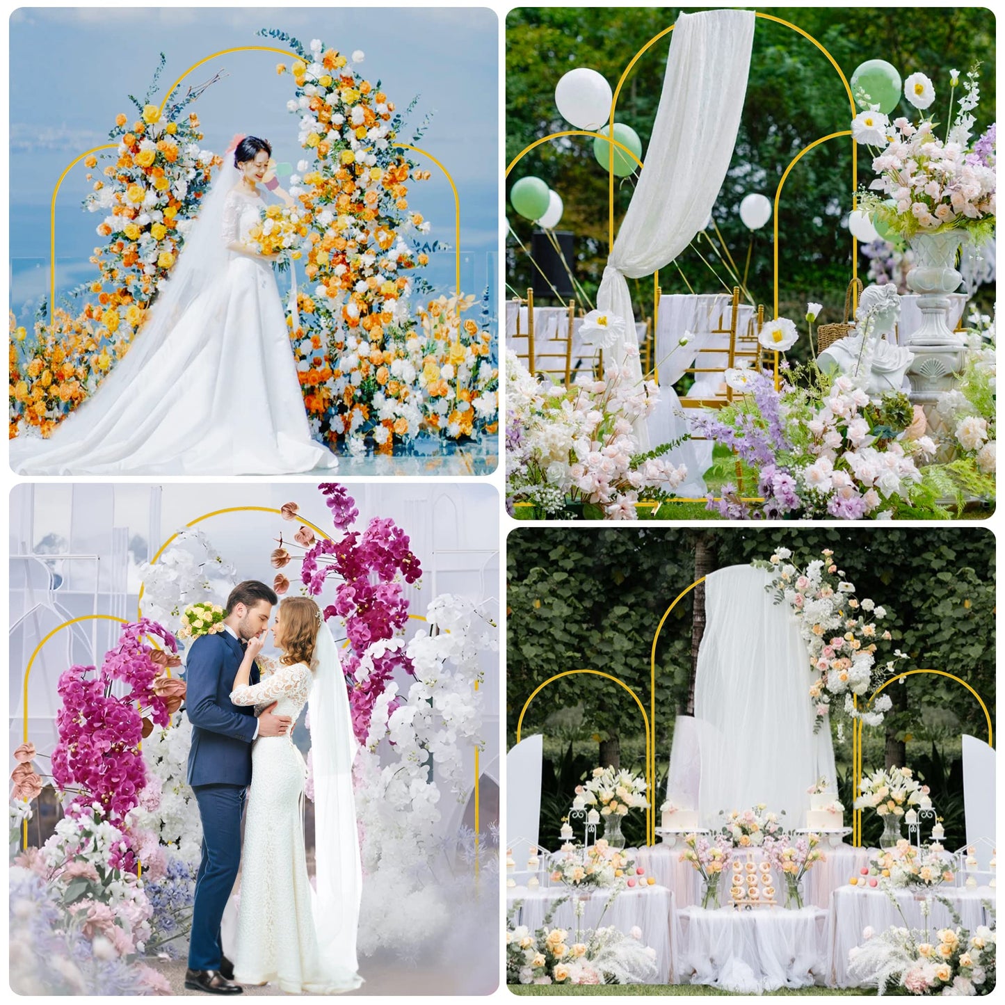Wokceer Wedding Arch Backdrop Stand 7.2FT, 6.6FT White Metal Arch Stand Set of 2 for Birthday Party Wedding Ceremony Baby Shower Graduation Decoration