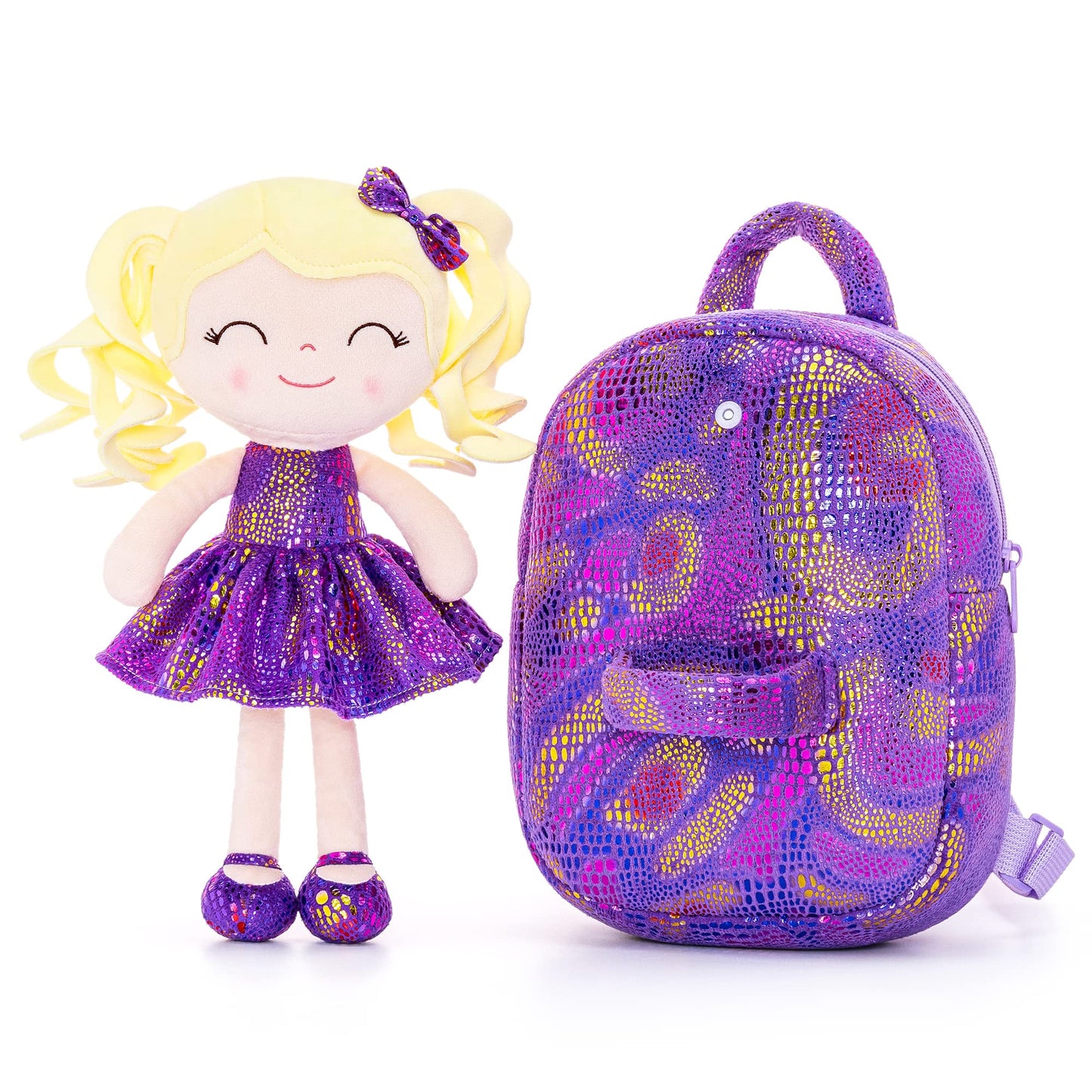 Gloveleya Toddler Backpack Baby Ballerina Girl Gifts Plush Curly Hair Ballet Backpack - Black Blonde 9 inches