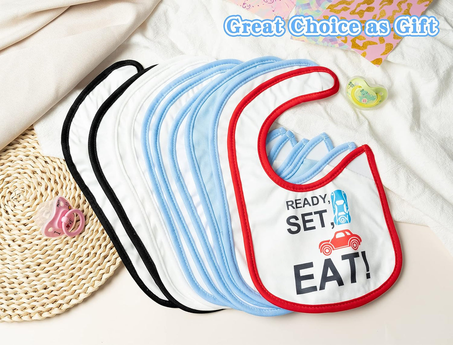 BWkoss 10Pcs Waterproof Baby Bibs Unisex Newborn Babies Food Bibs Baby Keepsake Birthday Gift for Drooling Feeding Eating Teething, 6-12 Months