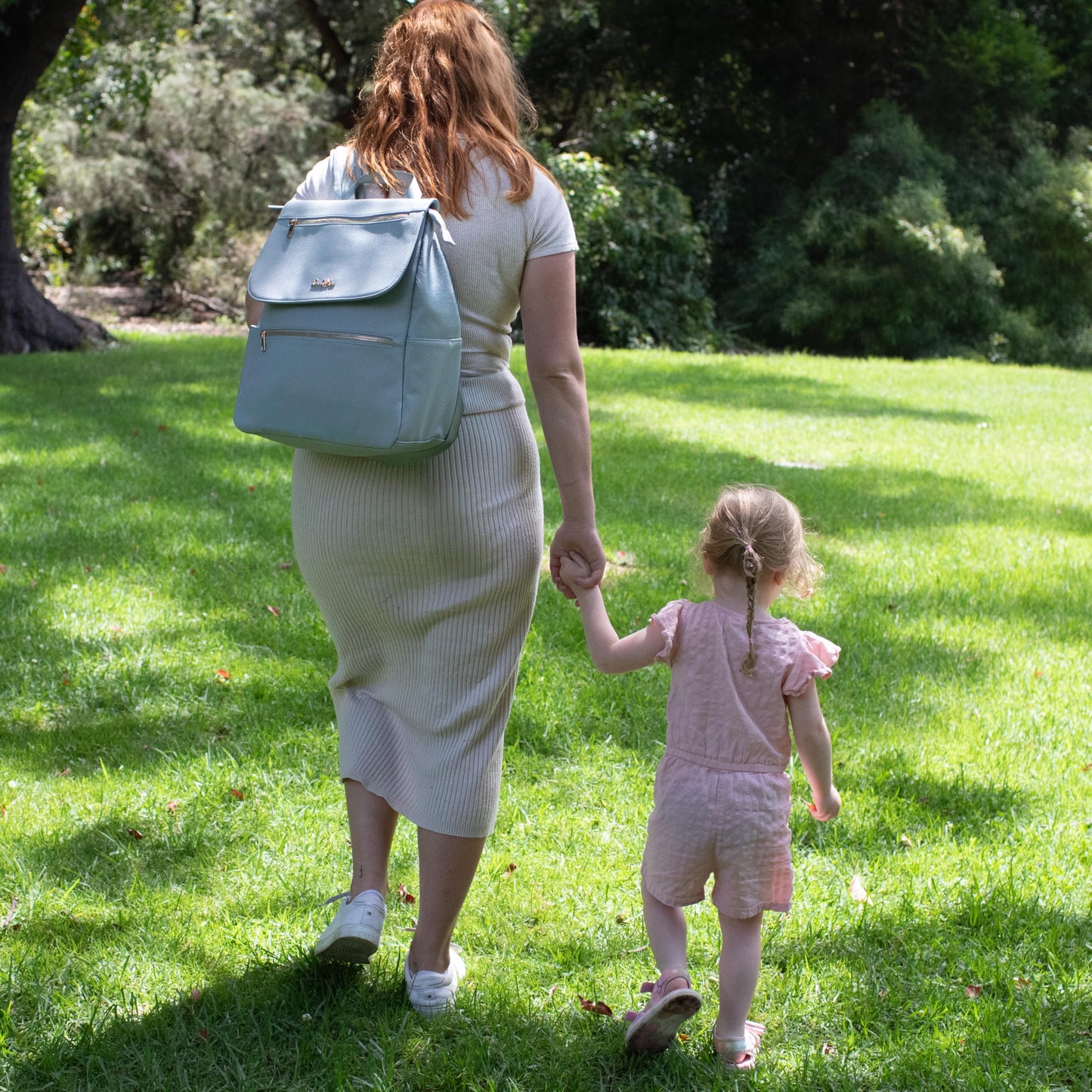 Premium Vegan Leather Diaper Bag Backpack – Large Designer Baby Bag, Stylish Diaper Backpack with Stroller & Crossbody Straps & Multiple Compartments (Powder Blue)